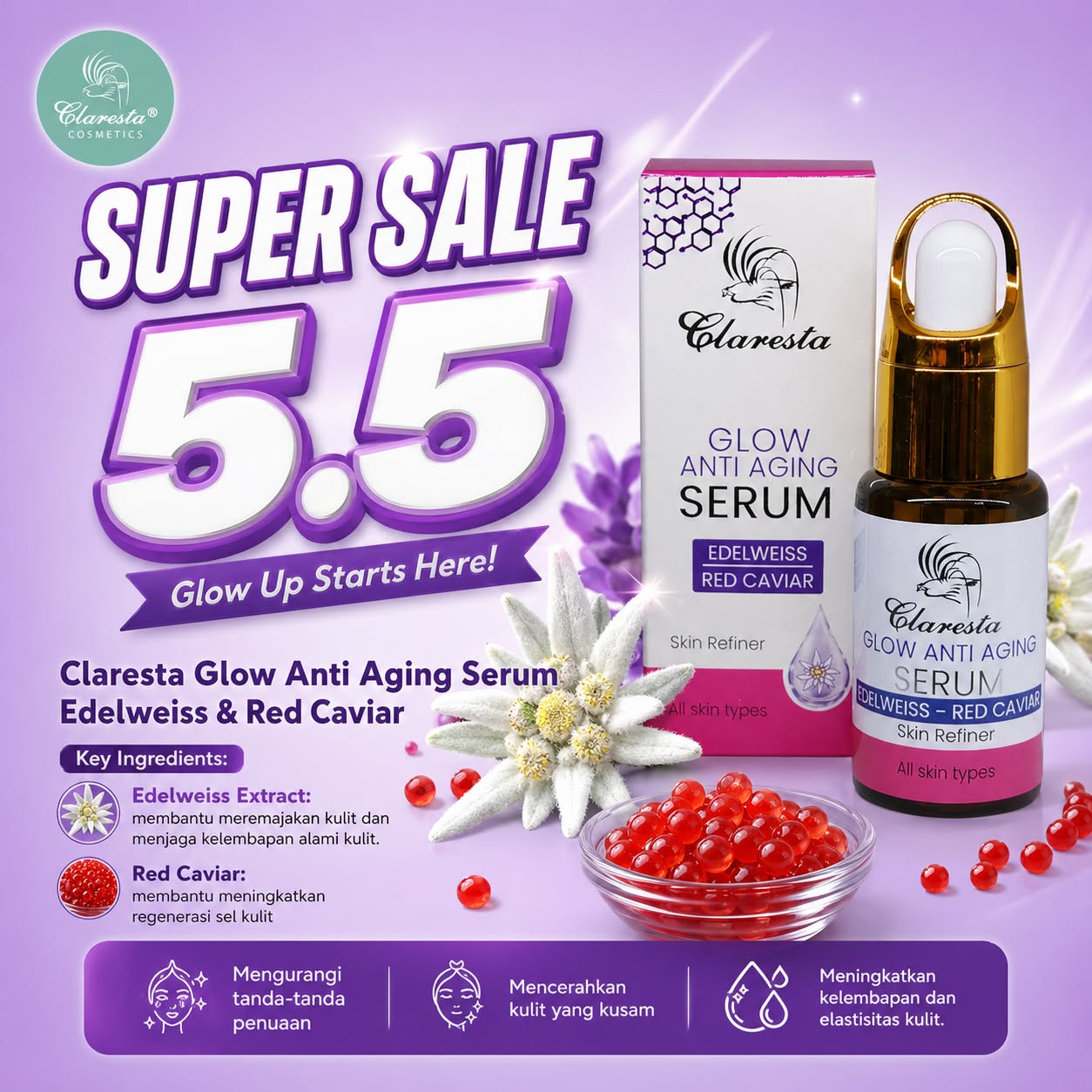 Claresta Cosmetics Indonesia Facebook ad: Disc Up To 50%