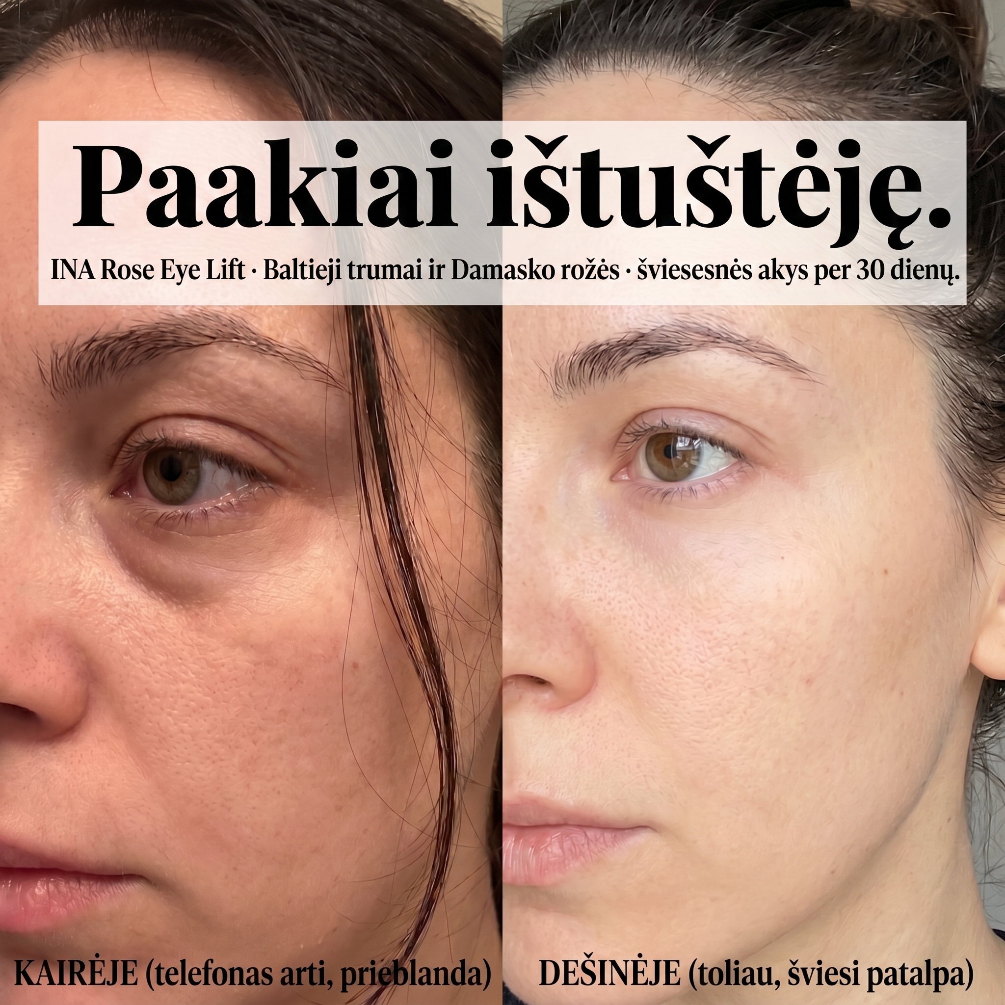 InaEssentials.lt - Šeimos Organinė Kosmetika Facebook ad: Maiseliai po akimis? Atslugo.