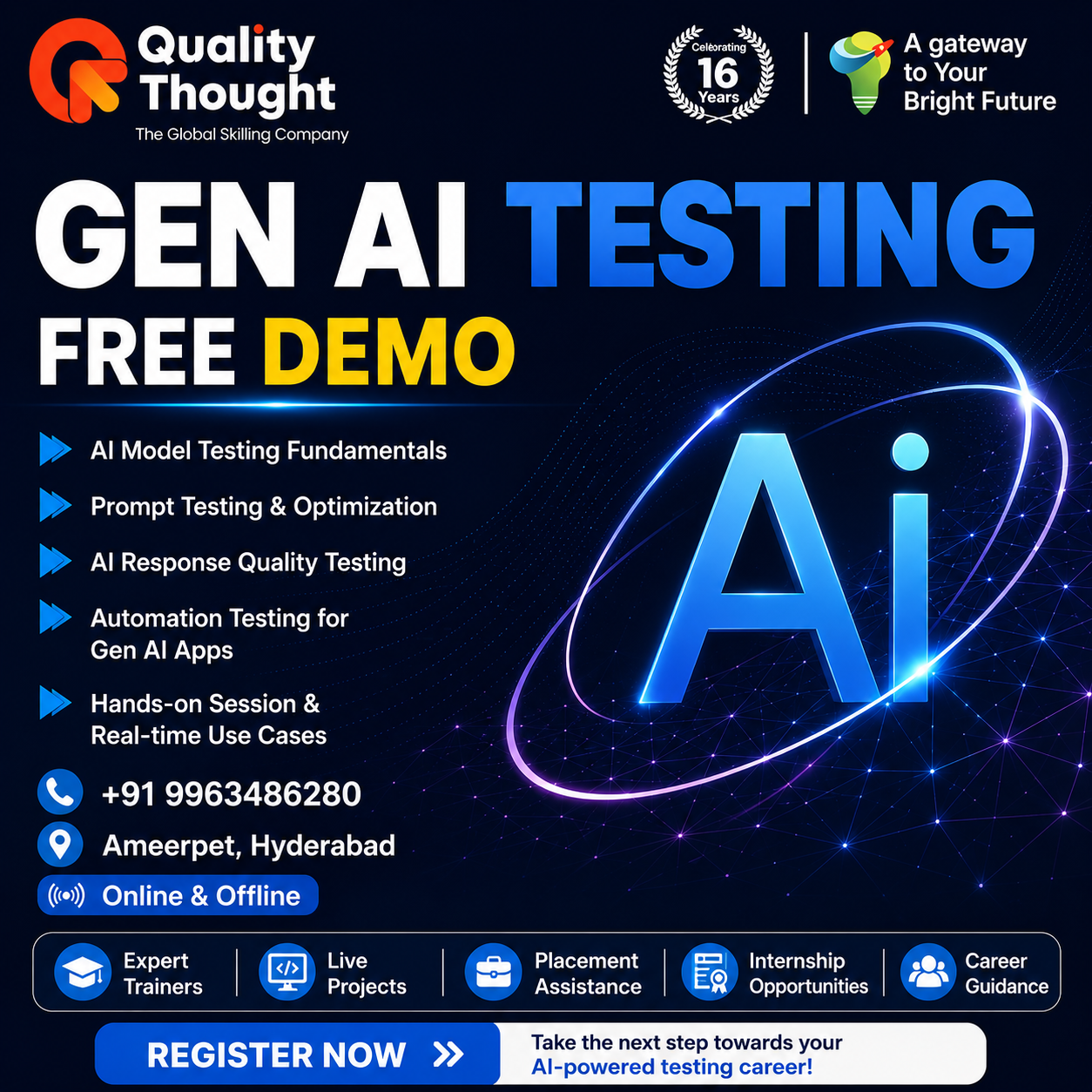 Quality Thought Technologies Facebook ad: FREE Demo: Gen AI Testing Training