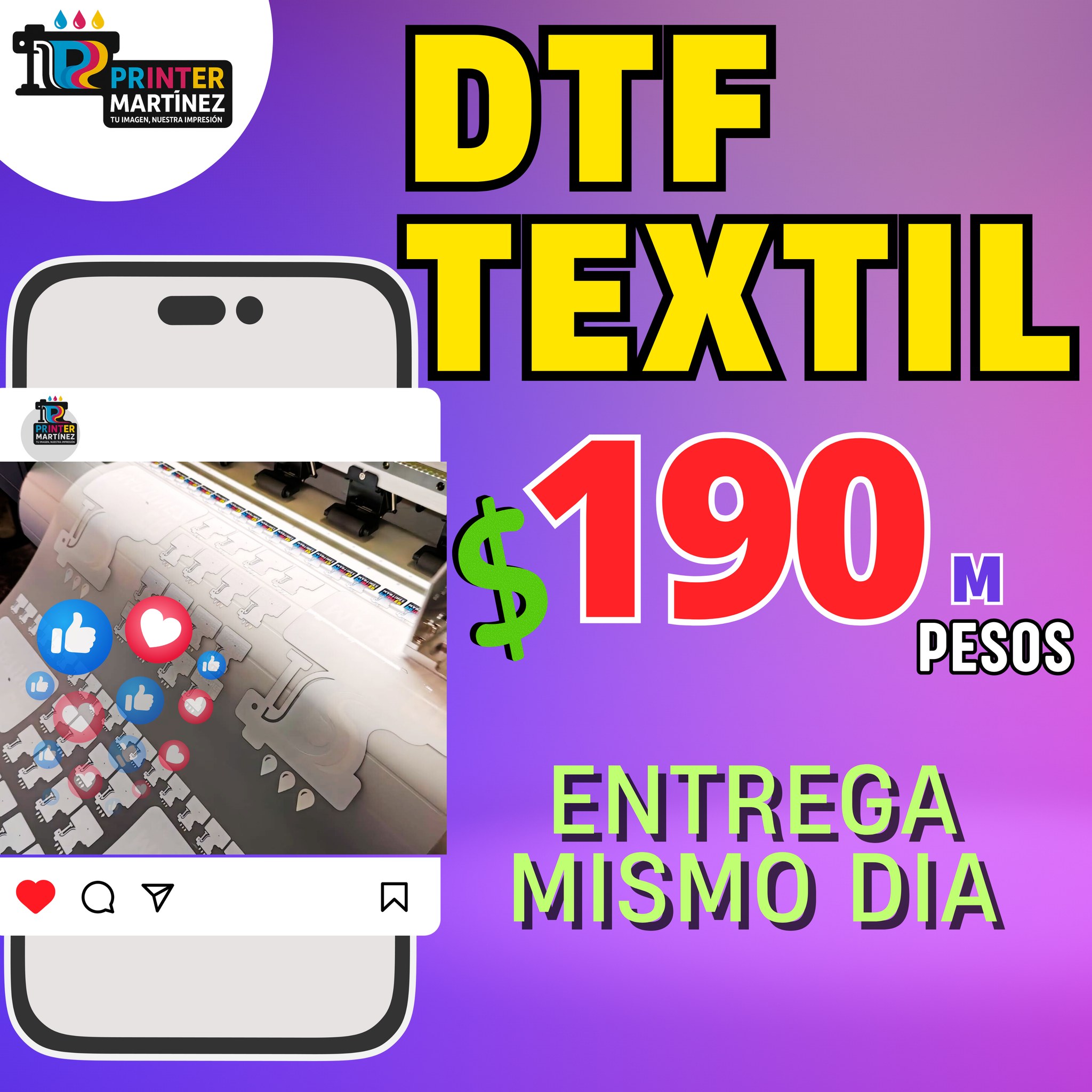 Alan Gomez Facebook ad: DTF Textil a solo 190!