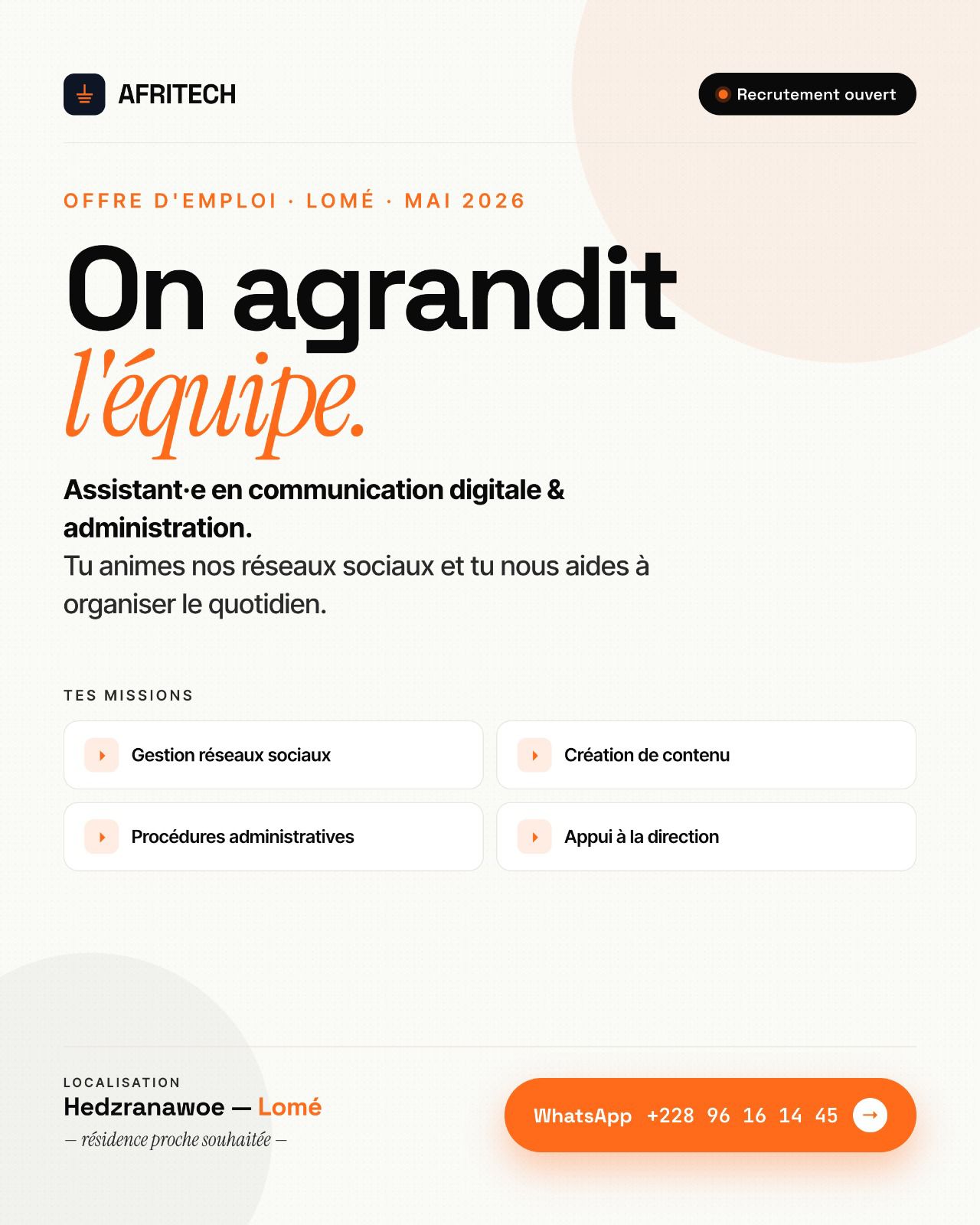 Clic Market Facebook ad: AFRITECH RECRUTE, On agrandit l'équipe!