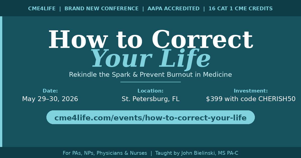 CME4LIFE Facebook ad: How to Correct Your Life and Prevent Burnout in Medicine