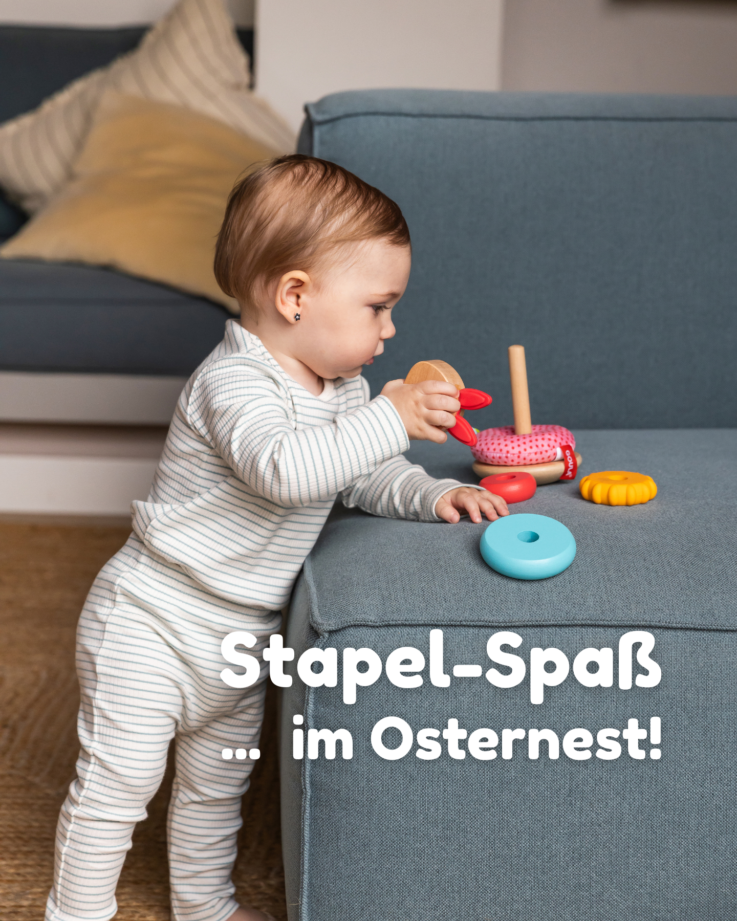 Jumboplay Facebook ad: Entdecken, greifen, stapeln: Mit dem GOULA Stapelhäschen…