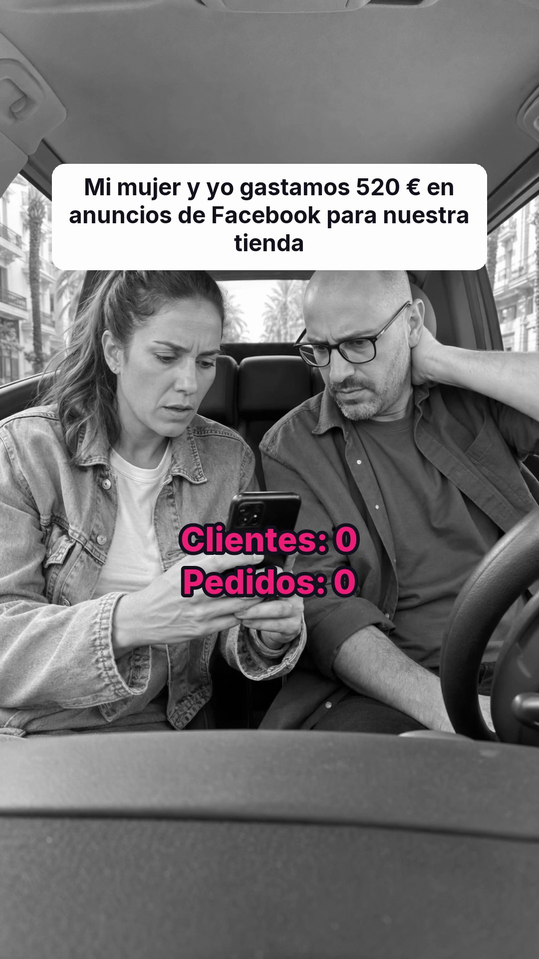 trycrush.ai Facebook ad: 520 € en anuncios, 0 pedidos. Luego 65 en 4 días.