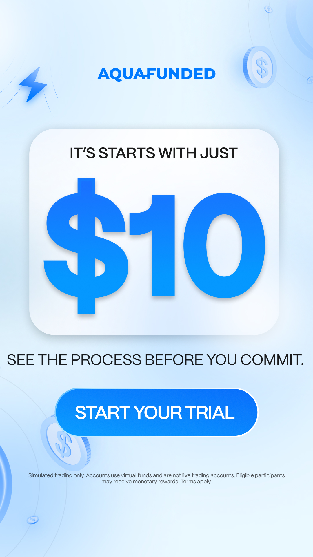 The Aqua Funded Facebook ad: Start With A $5K Demo Account For $10