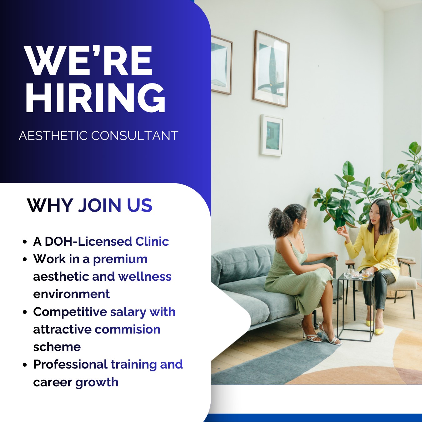 CenNext Careers Facebook ad: WE’RE HIRING, AESTHETIC CONSULTANT