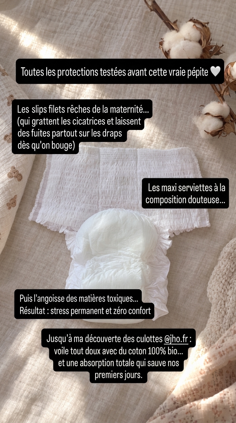 Stéphanie Brevet Facebook ad: Culottes post-accouchement Jho