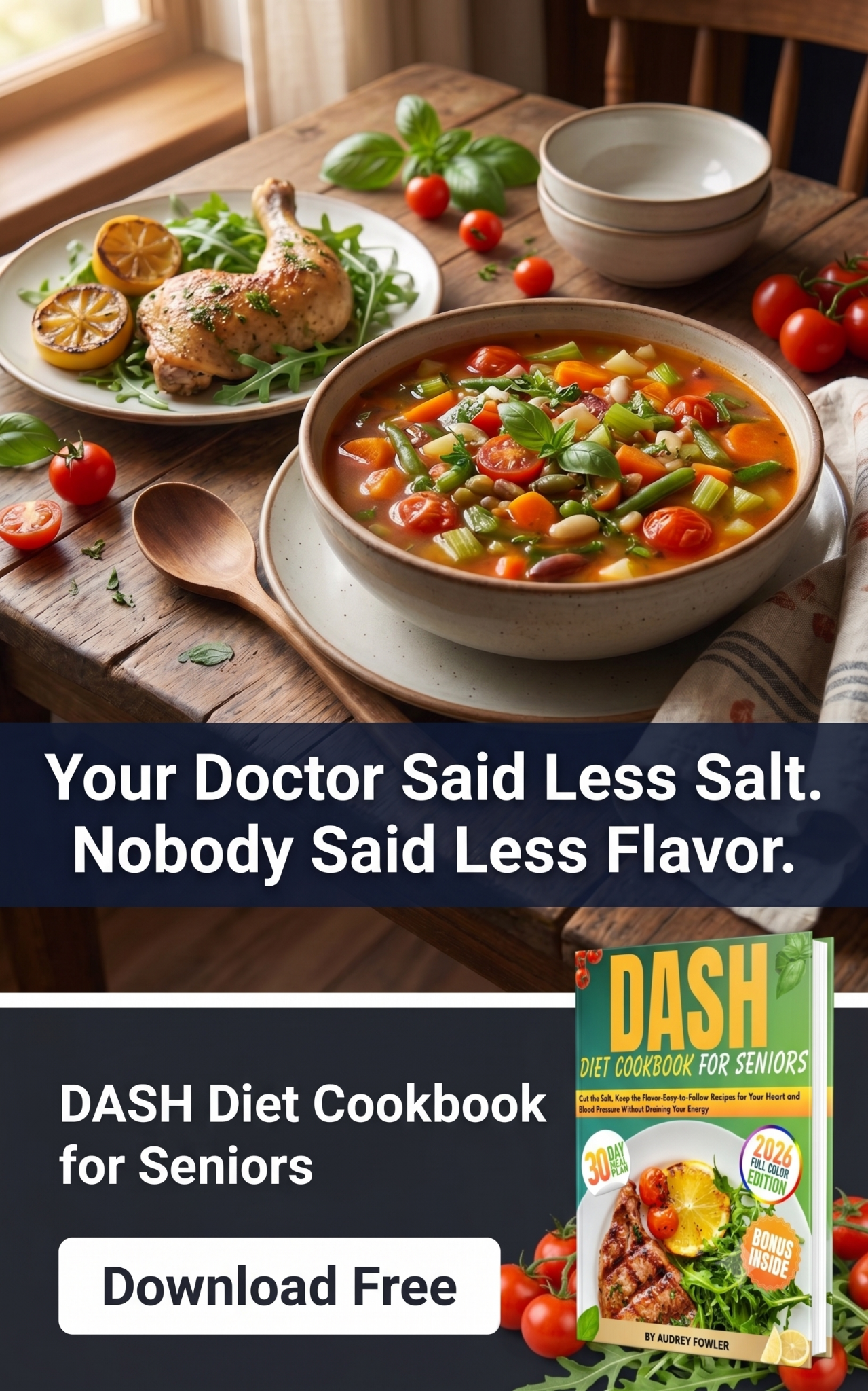 DDS Books Club Facebook ad: Your Doctor Said Less Salt. Nobody Said Less Flavor.