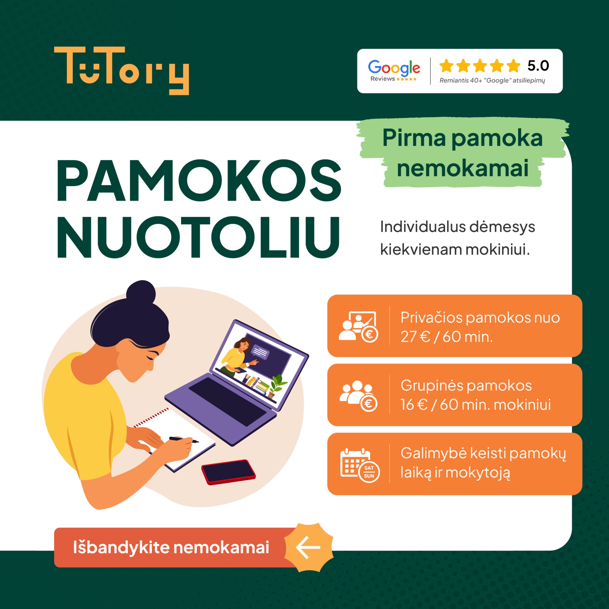 Tutory.lt Facebook ad: Korepetitoriai