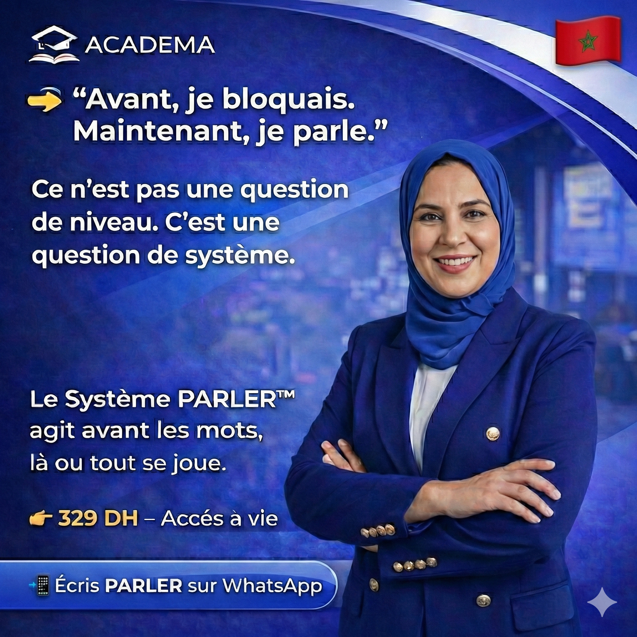 Academa Facebook ad: Confiance en soi, affirmation, évolution