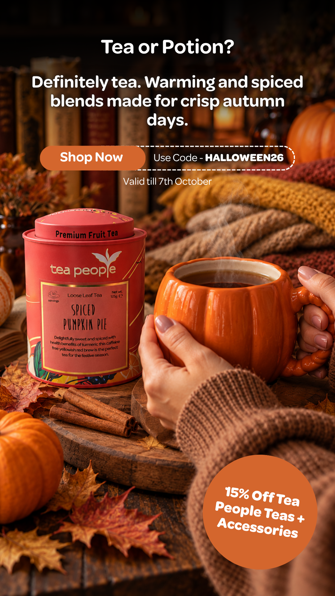 Tea People Facebook ad: Shop Autumn Tea for 15% Less!
