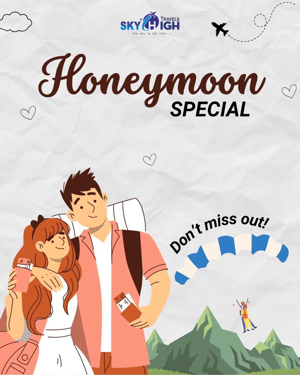 Sky High Travels Facebook ad: With Wedding Season,Comes The Honeymoon Season Too.