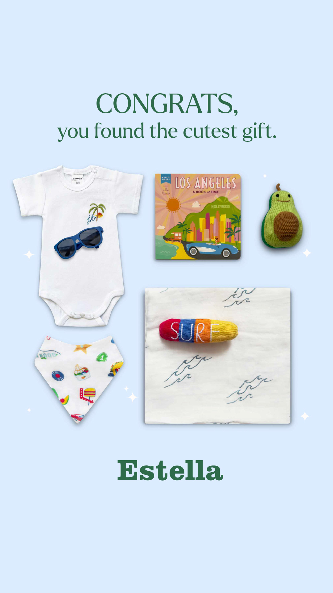 Estella Facebook ad: Most Loved Baby Gifts, Our Best-Selling Organic Sets