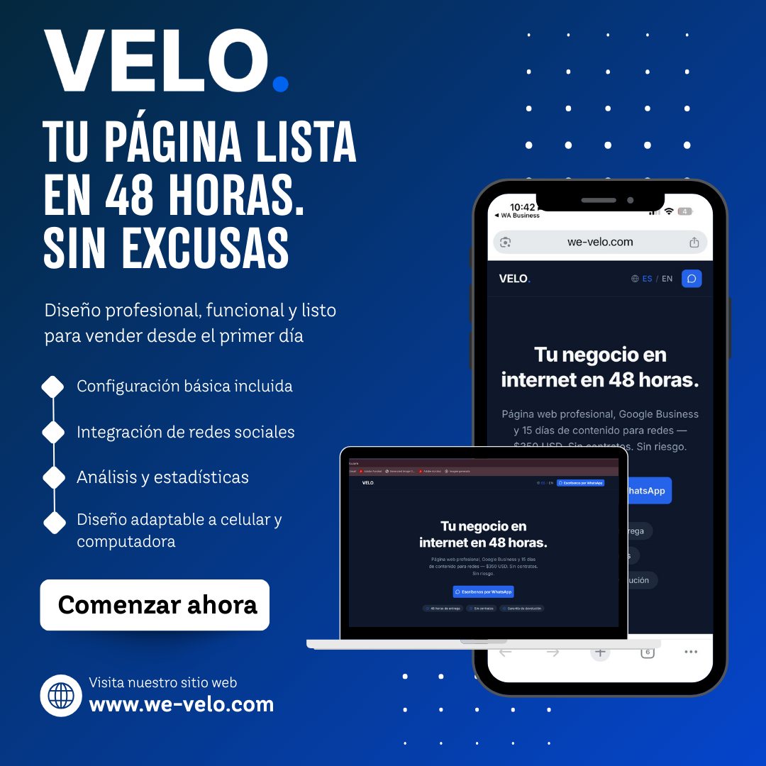 VELO Facebook ad: Tu negocio no puede esperar meses para tener…
