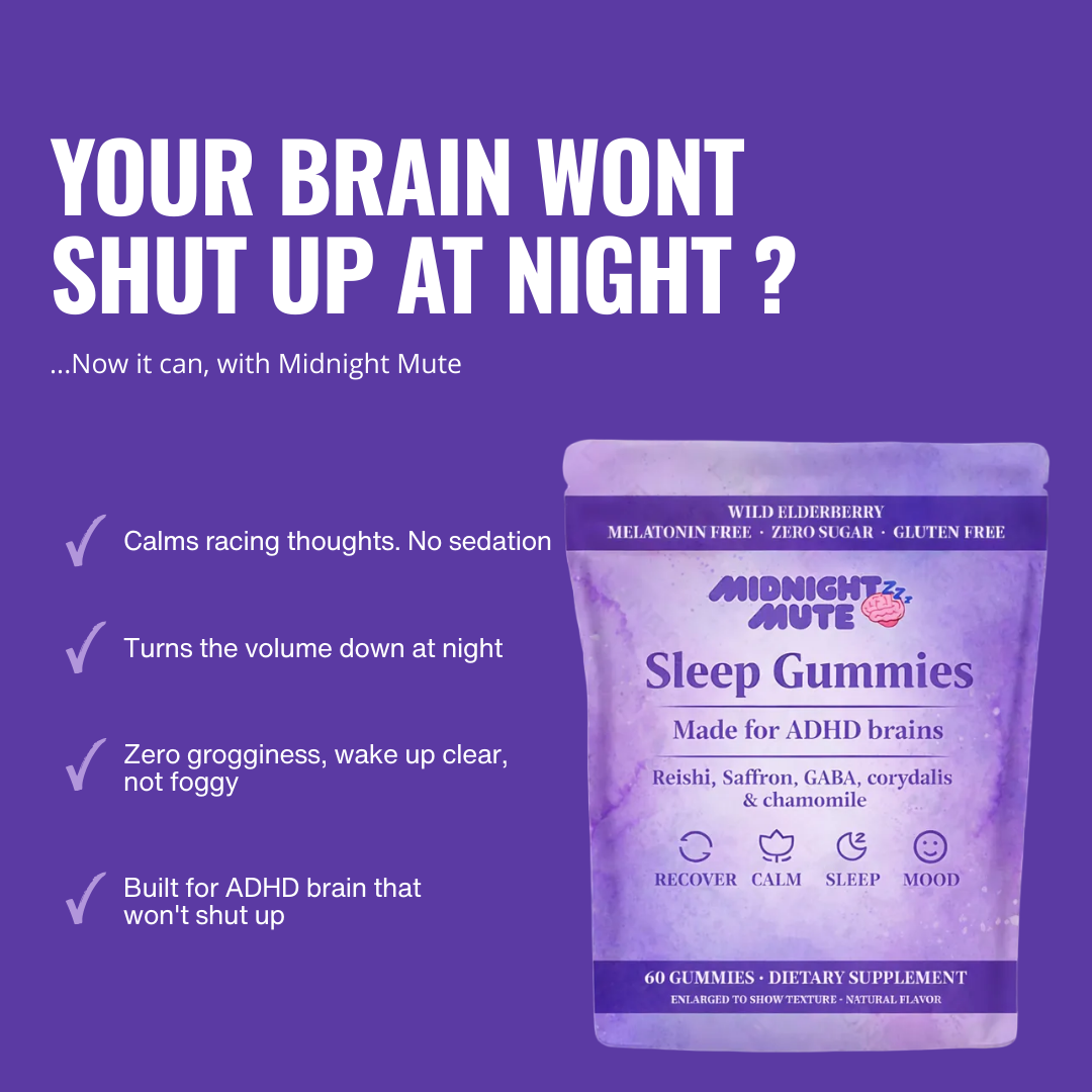 Midnigt Mute Facebook ad: Your brain won't shut up. We fixed that