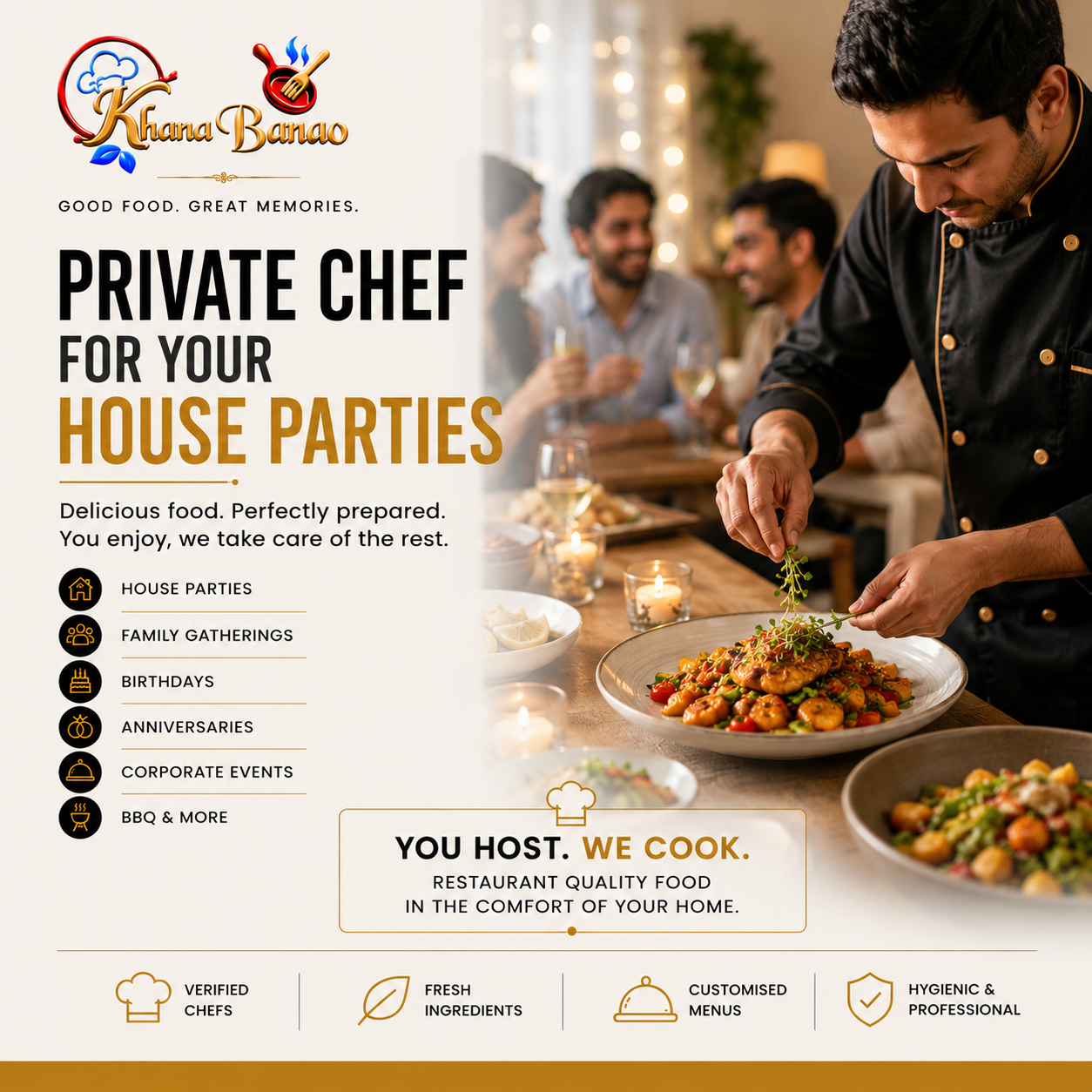 Khana Banao Facebook ad: Host the Party. We'll Handle the Food.