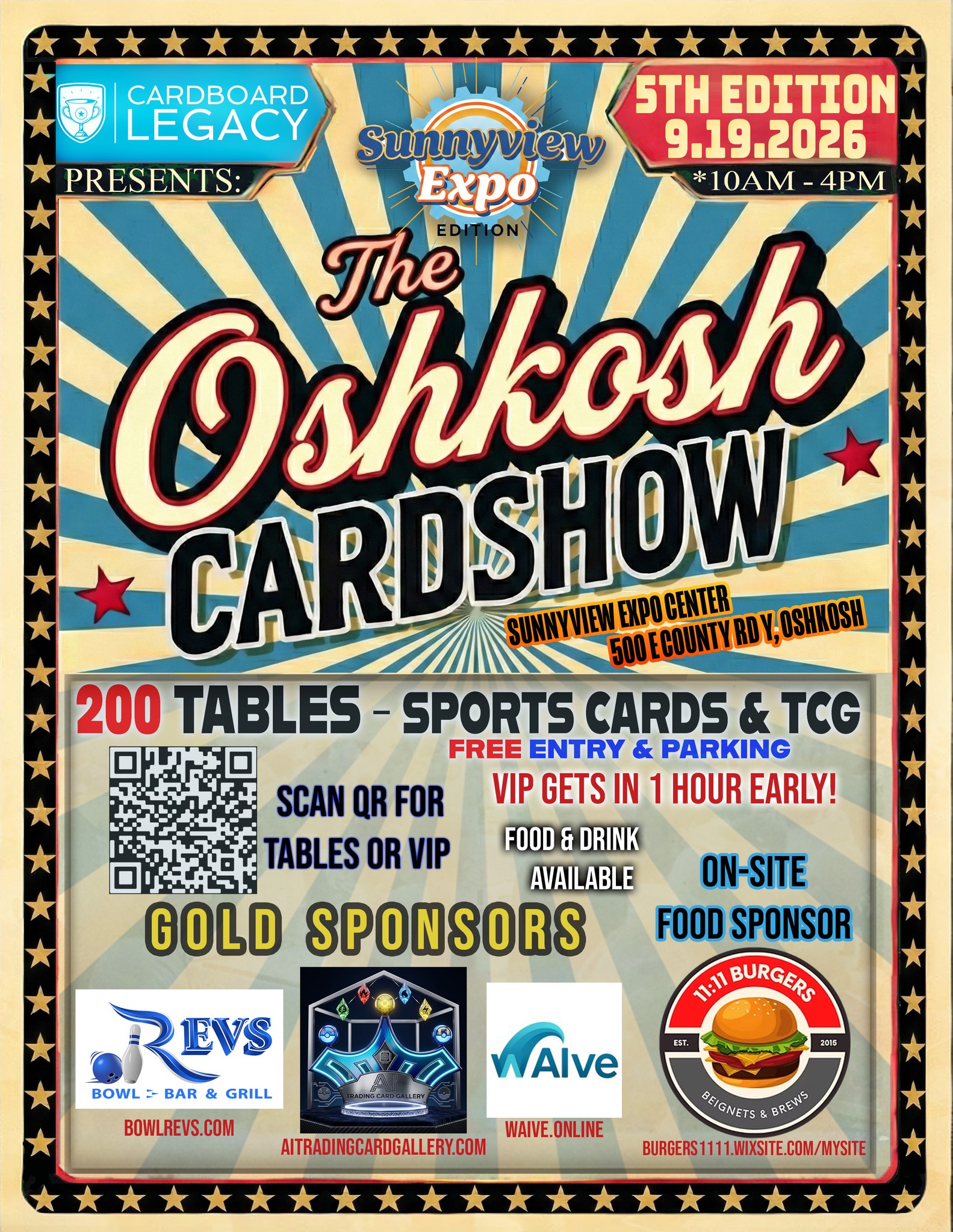 Cardboard Legacy Facebook ad: The Oshkosh Card Show - Sunnyview Expo Edition 9.19.26