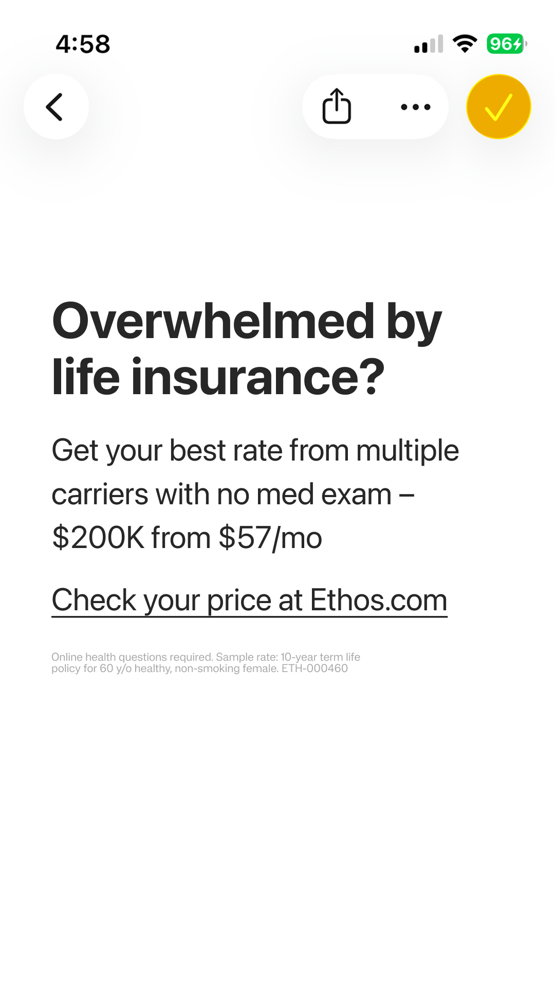 Ethos Facebook ad