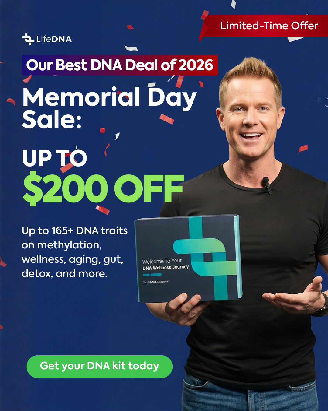 LifeDNA Facebook ad: Memorial Day Sale: Up to $200 Off Your DNA Test