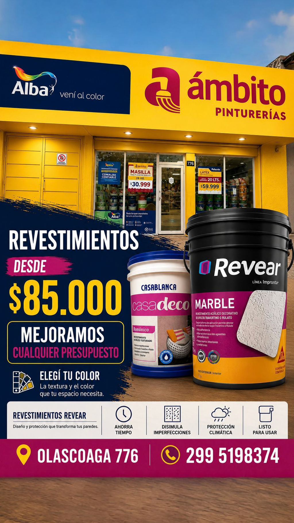 Pinturerías Ámbito Sur Facebook ad: Revestimientos desde $85.000