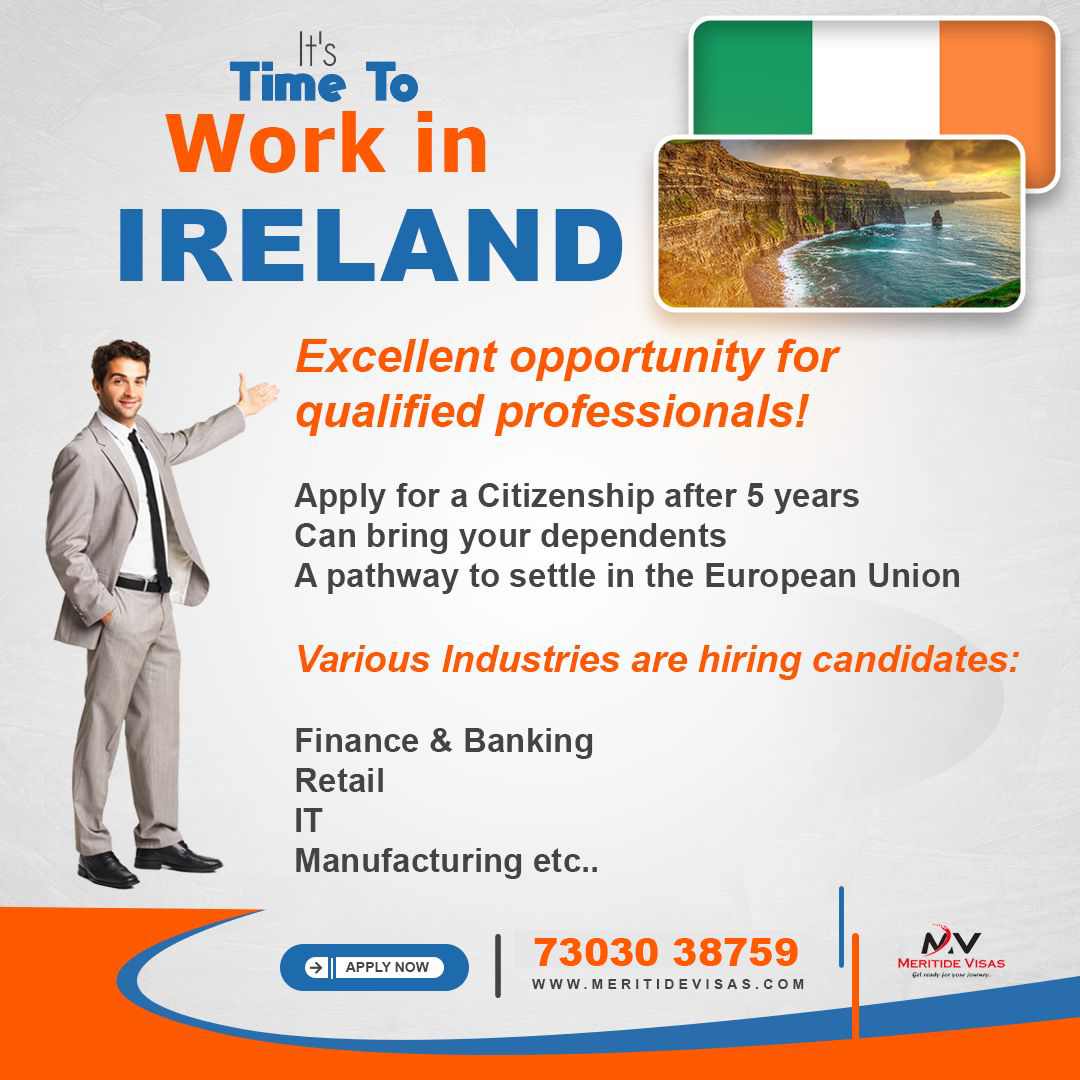Meritide Visas Facebook ad: Job Offer by the Certified Ireland Employers