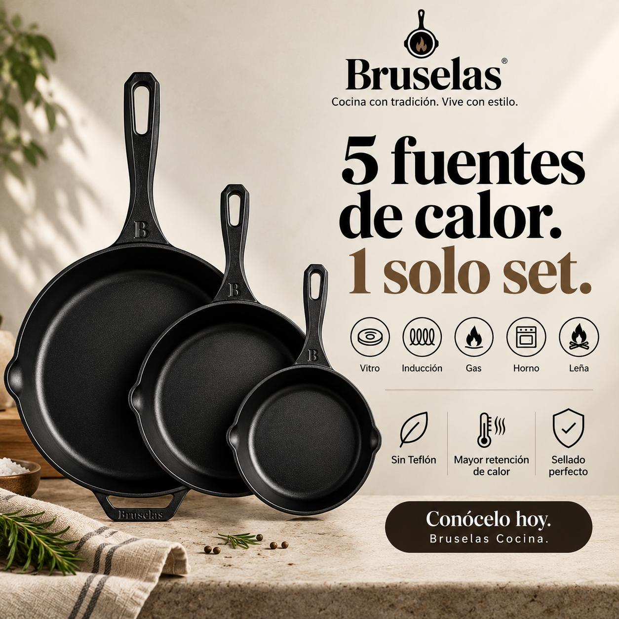 Bruselas Cocina Spain Facebook ad: 5 fuentes de calor. 1 solo set.