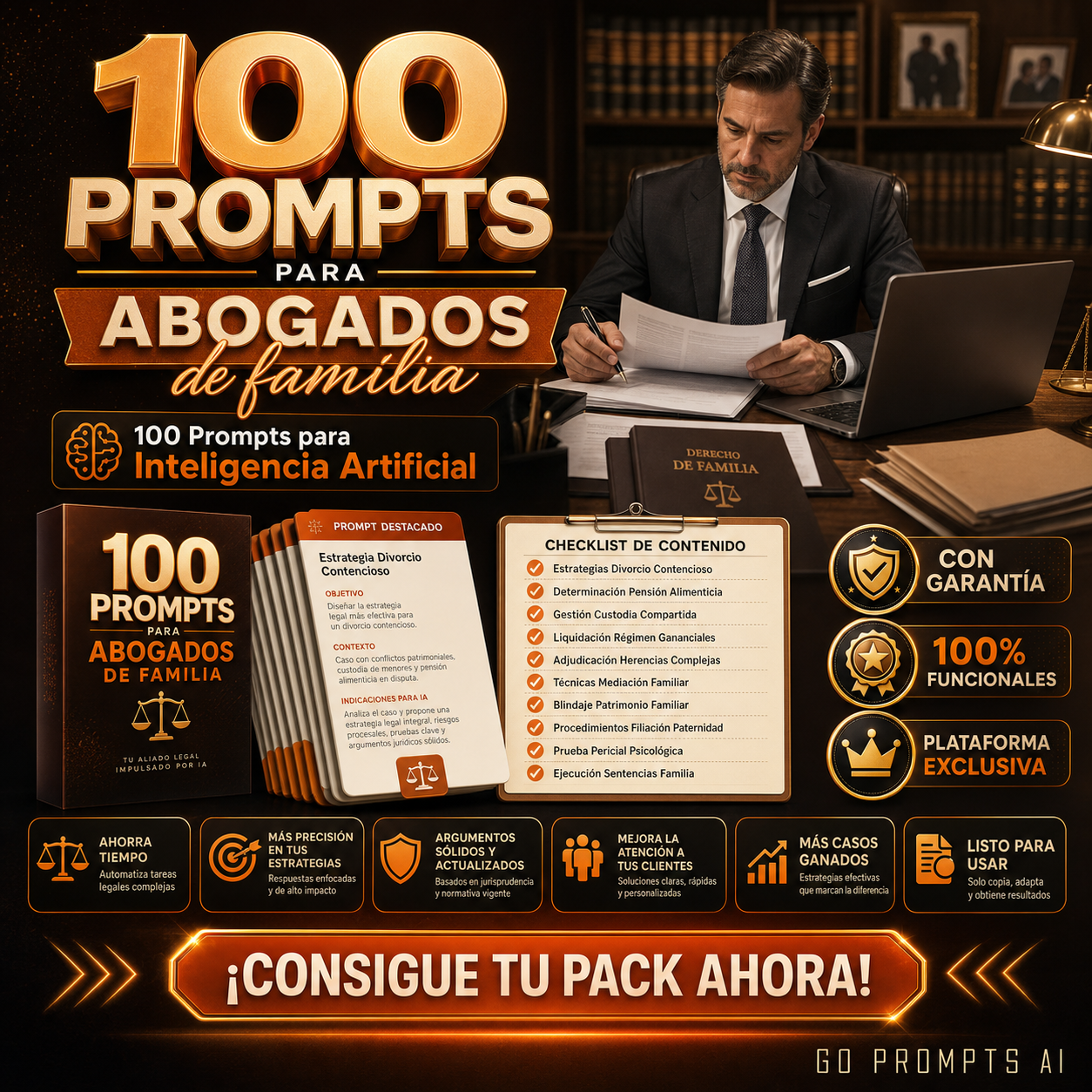Go Prompts AI Facebook ad: ABOGADOS DE FAMILIA: ¿Aún redactas estrategias desde cero?