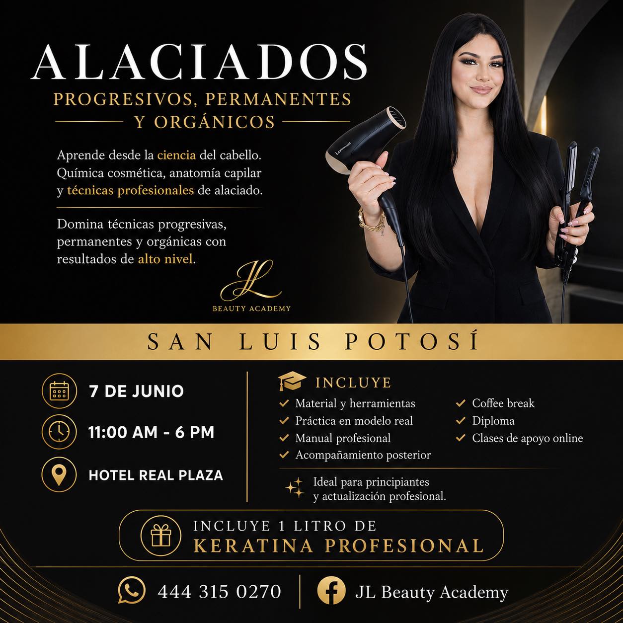 JL Beauty Academy Facebook ad: DOMINA LOS ALACIADOS Y EMPIEZA A GANAR DINERO…
