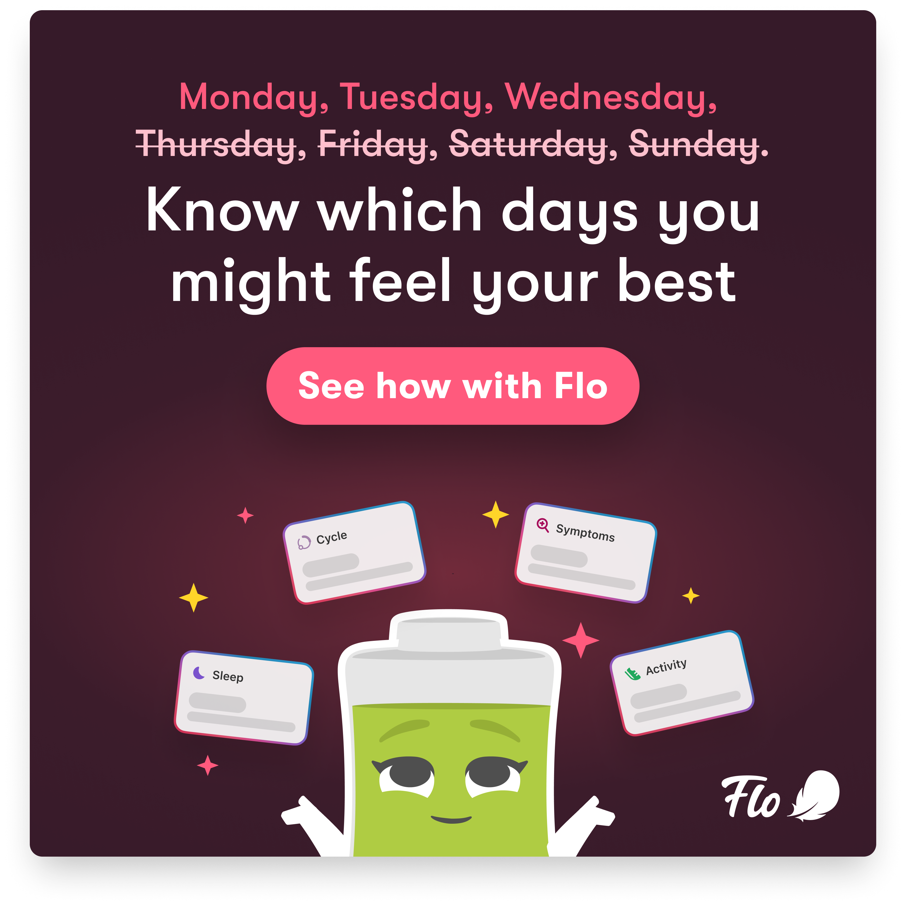 Flo Health App Facebook ad: Start using Flo today!