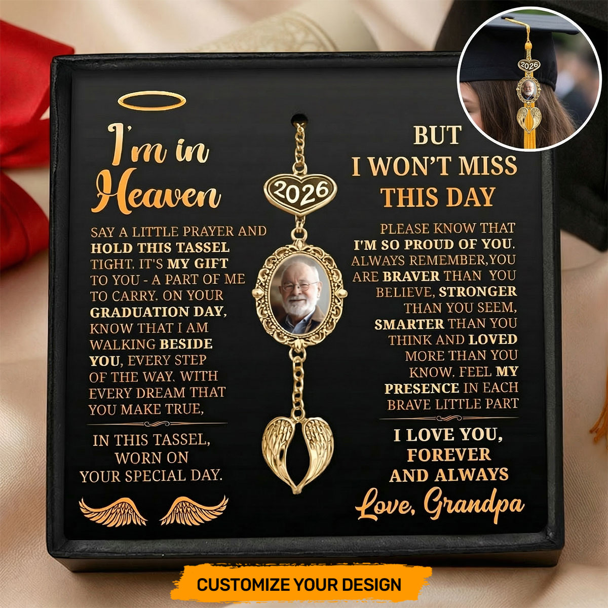Joymade Facebook ad: I'm In Heaven - Personalized Graduation Tassel Photo Charm…