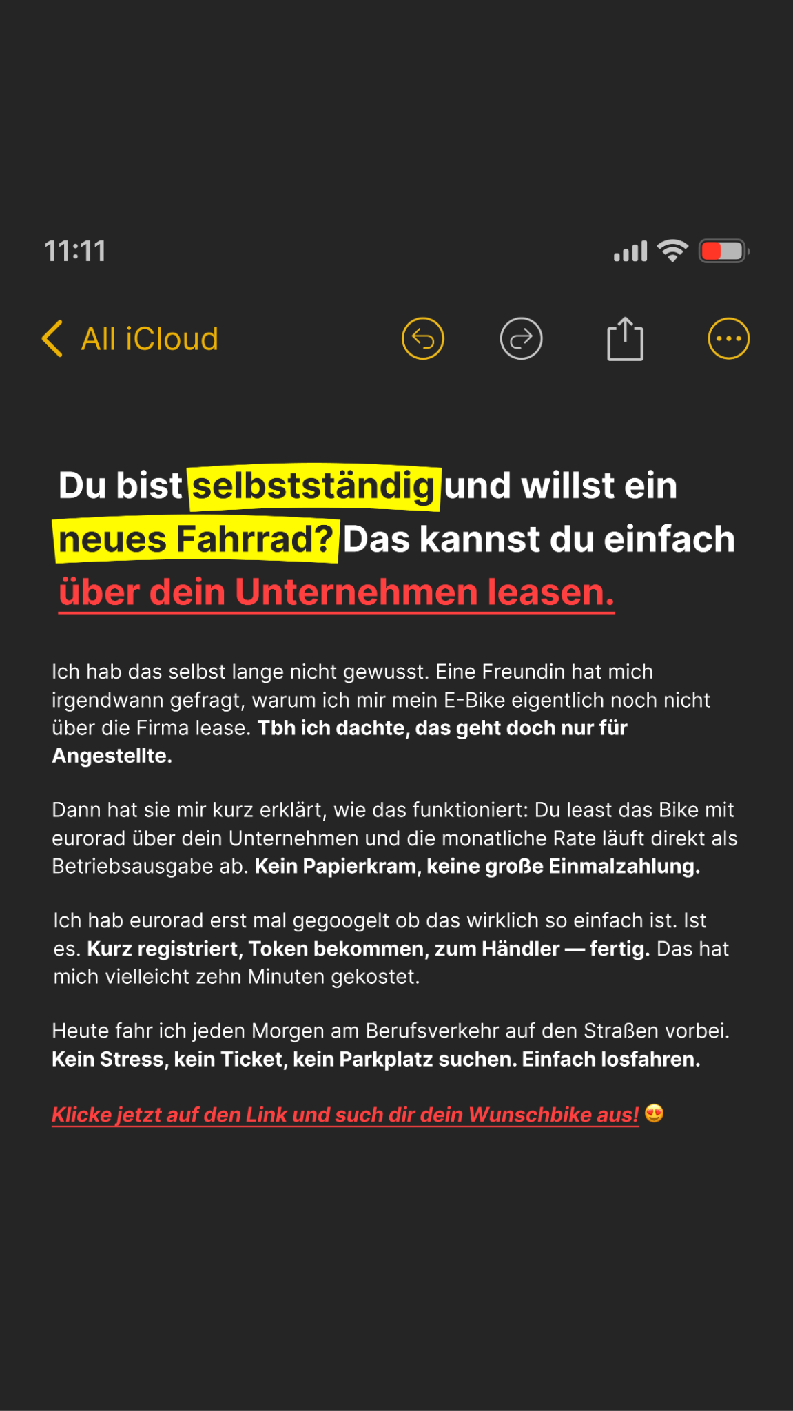 eurorad Deutschland GmbH Facebook ad: Bike-Leasing für Selbstständige