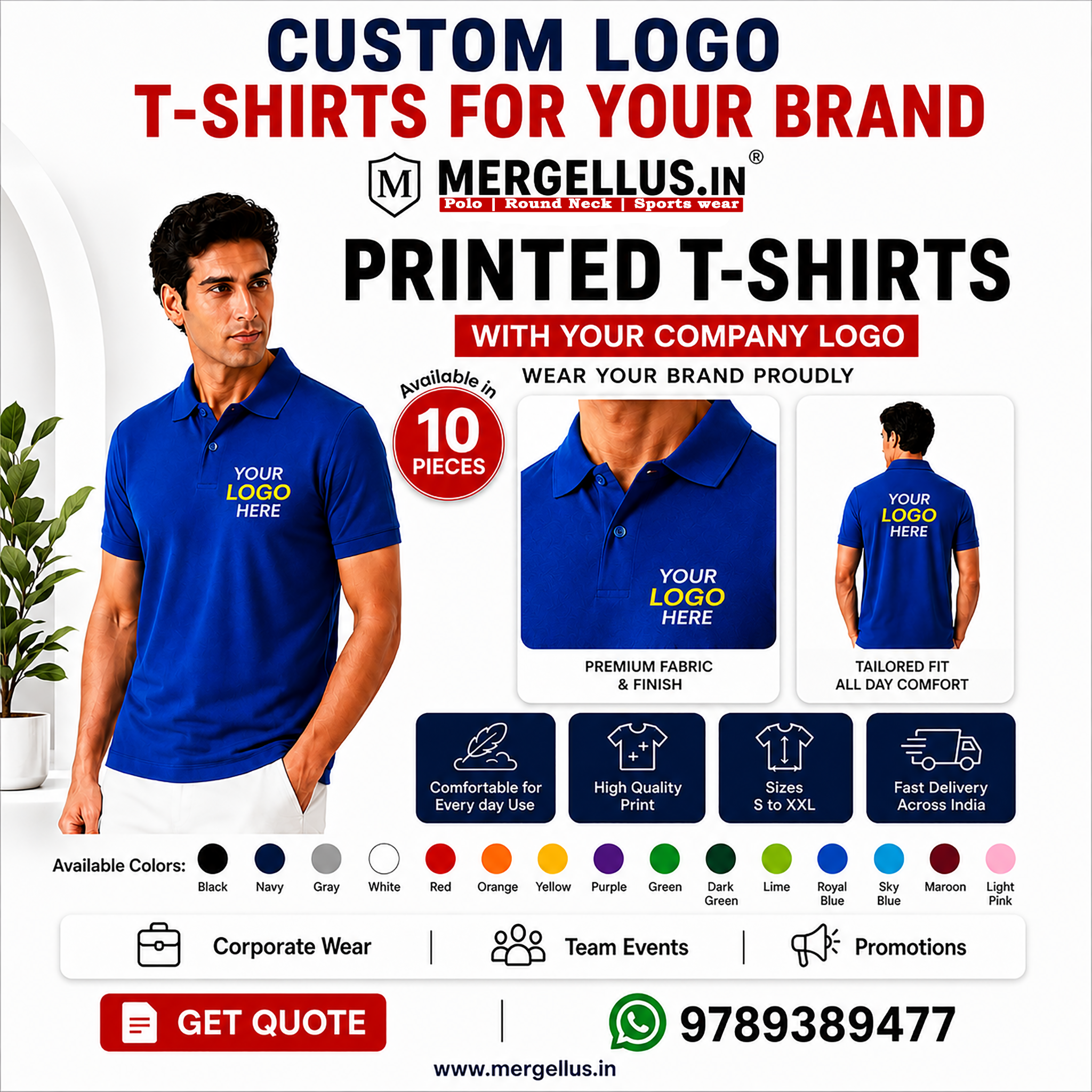 Mergellus.in Facebook ad: Custom Uniform T-Shirts for Every Business