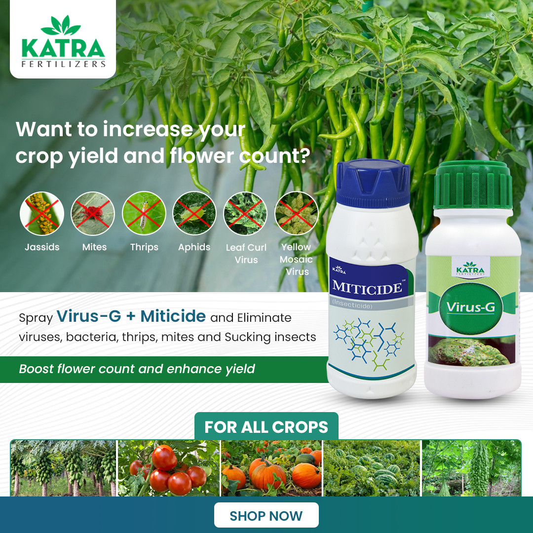 Katra Fertilizers & Chemicals Pvt Ltd Facebook ad: Get Healthier Crops with Virus-G & Miticide