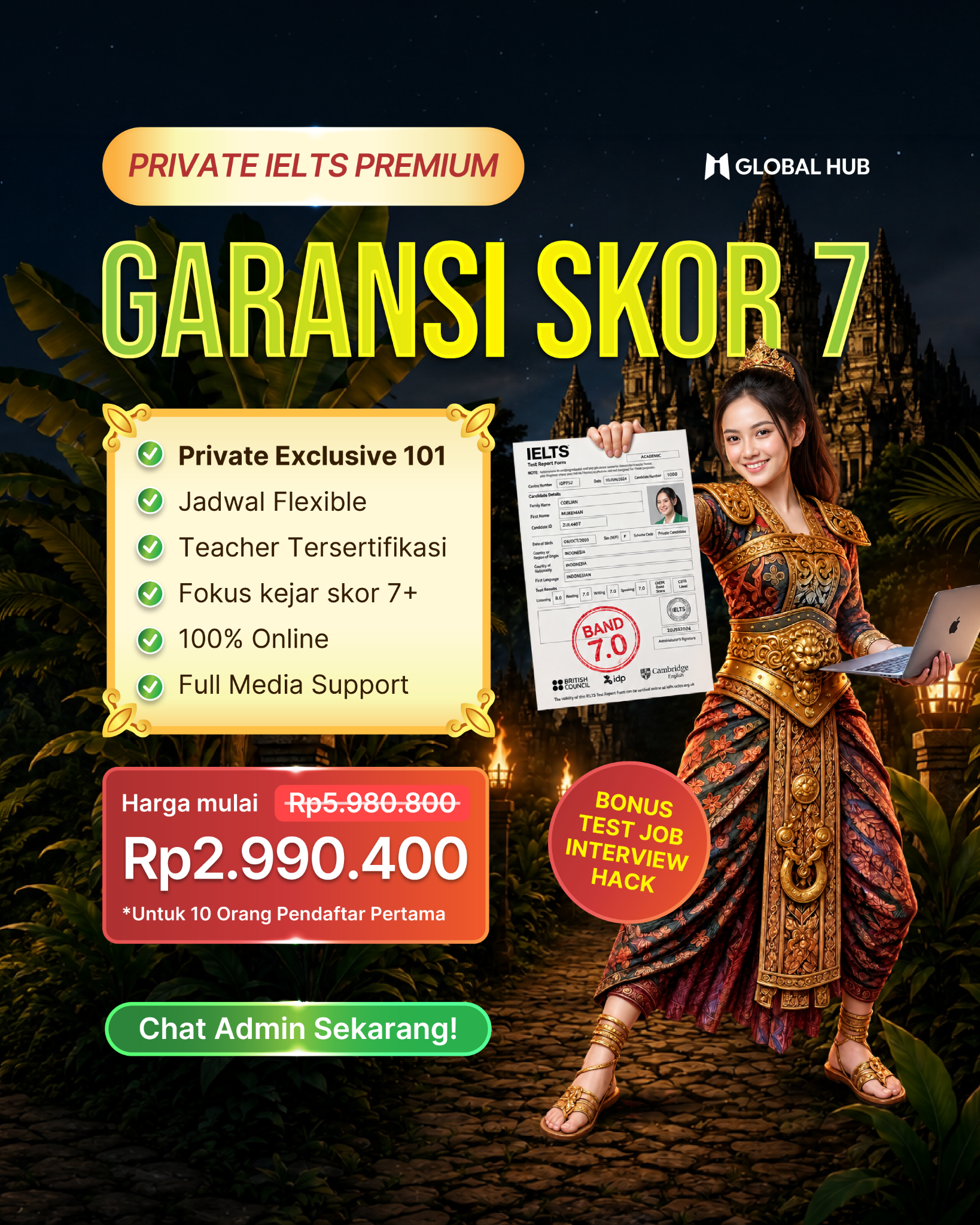 Global Hub by Englishvit Facebook ad: Target Band 7, Ada Garansinya!