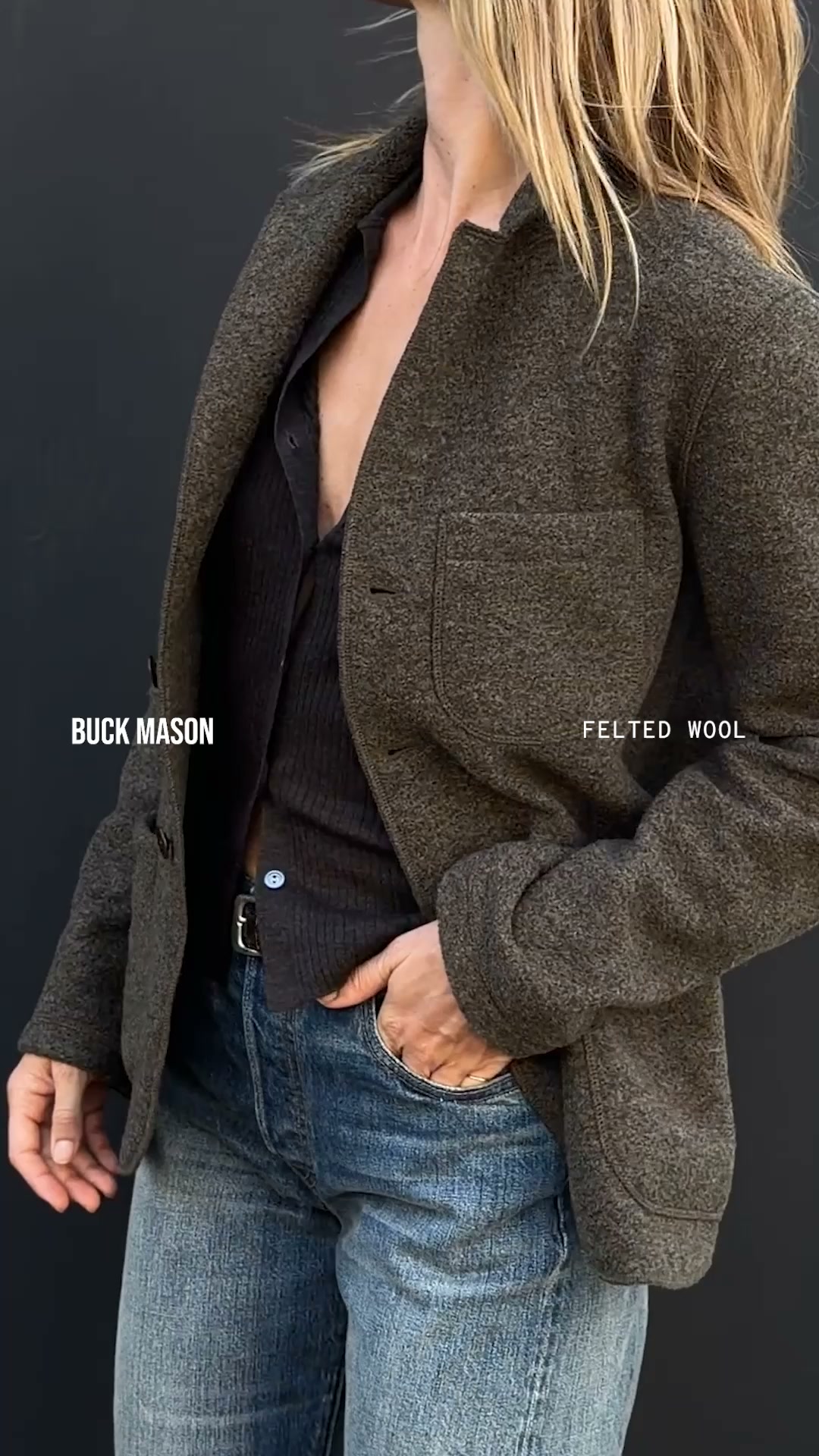 Buck Mason Women's Facebook ad: Felted Wool Chore Coat