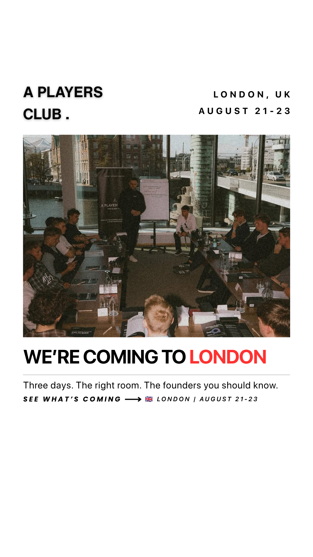 APlayersTour Facebook ad: London. August 21-23. Limited seats.
