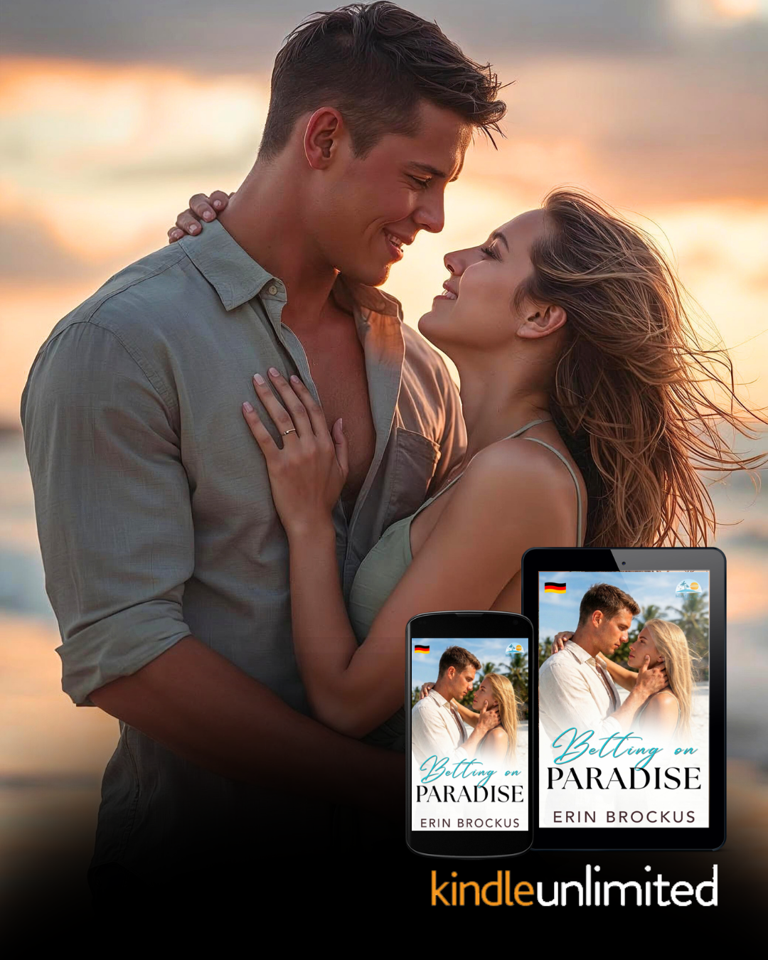 Erin Brockus-Author Facebook ad: SALE Fake-Beziehung + Paradies = GRATIS mit KU!