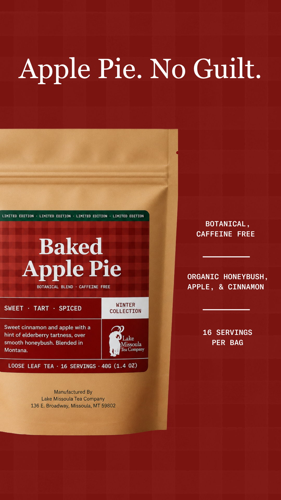 Lake Missoula Tea Company Facebook ad: Baked Apple Pie, Back For Fall