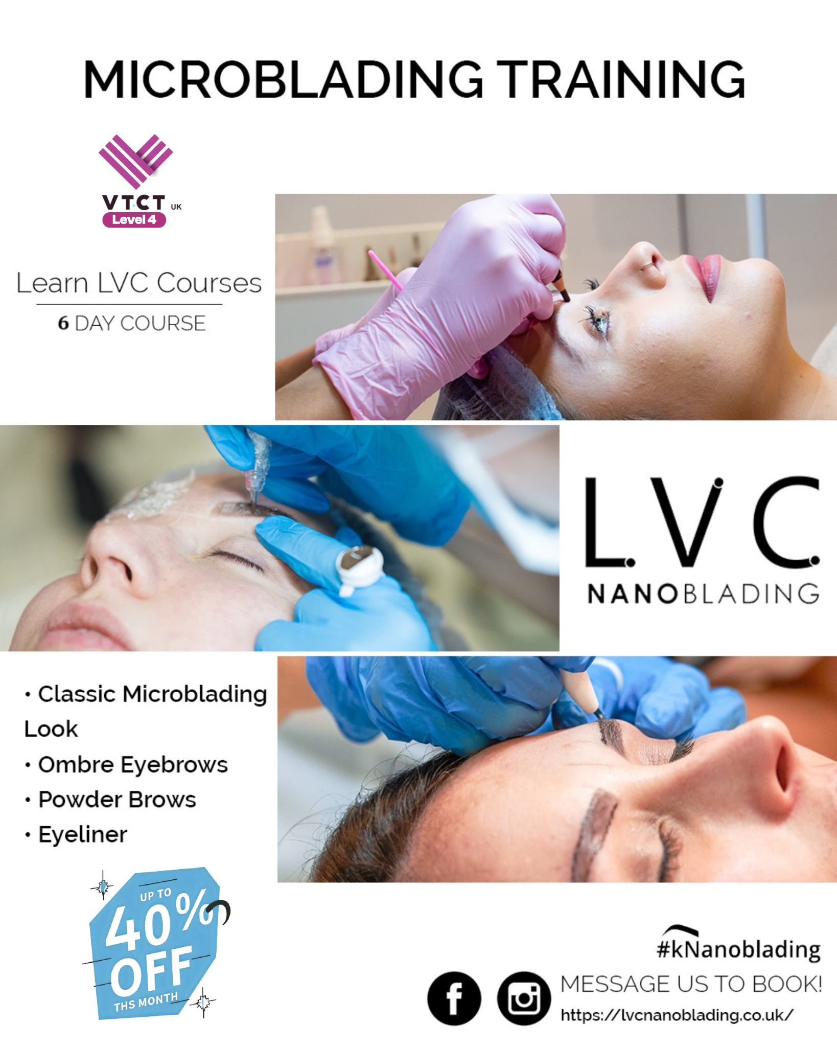 Microblading Courses Facebook ad: VTCT SPMU Training, Now 40% Off at LVC