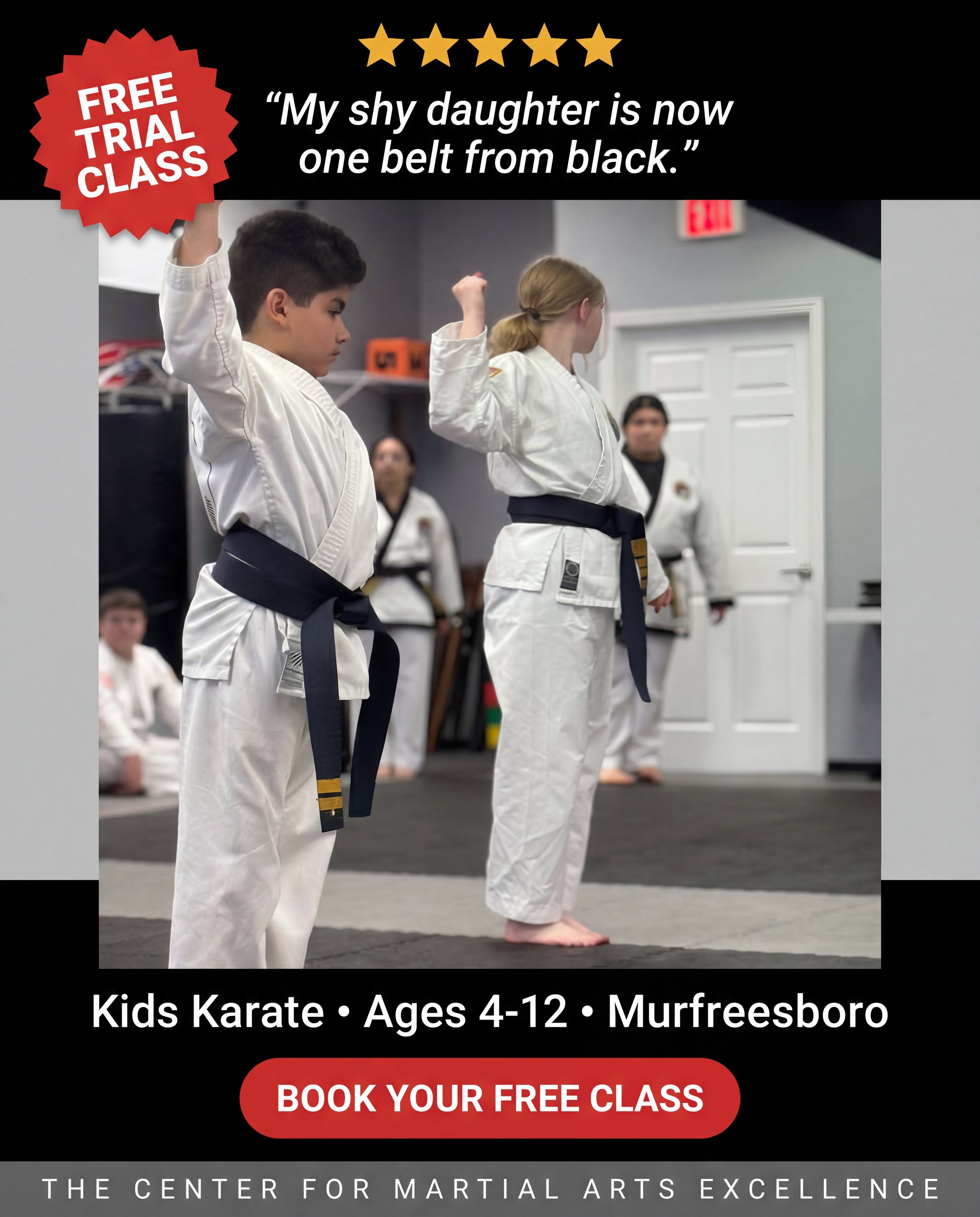 The Center for MA Facebook ad: Free Trial Class, Kids Karate in Murfreesboro