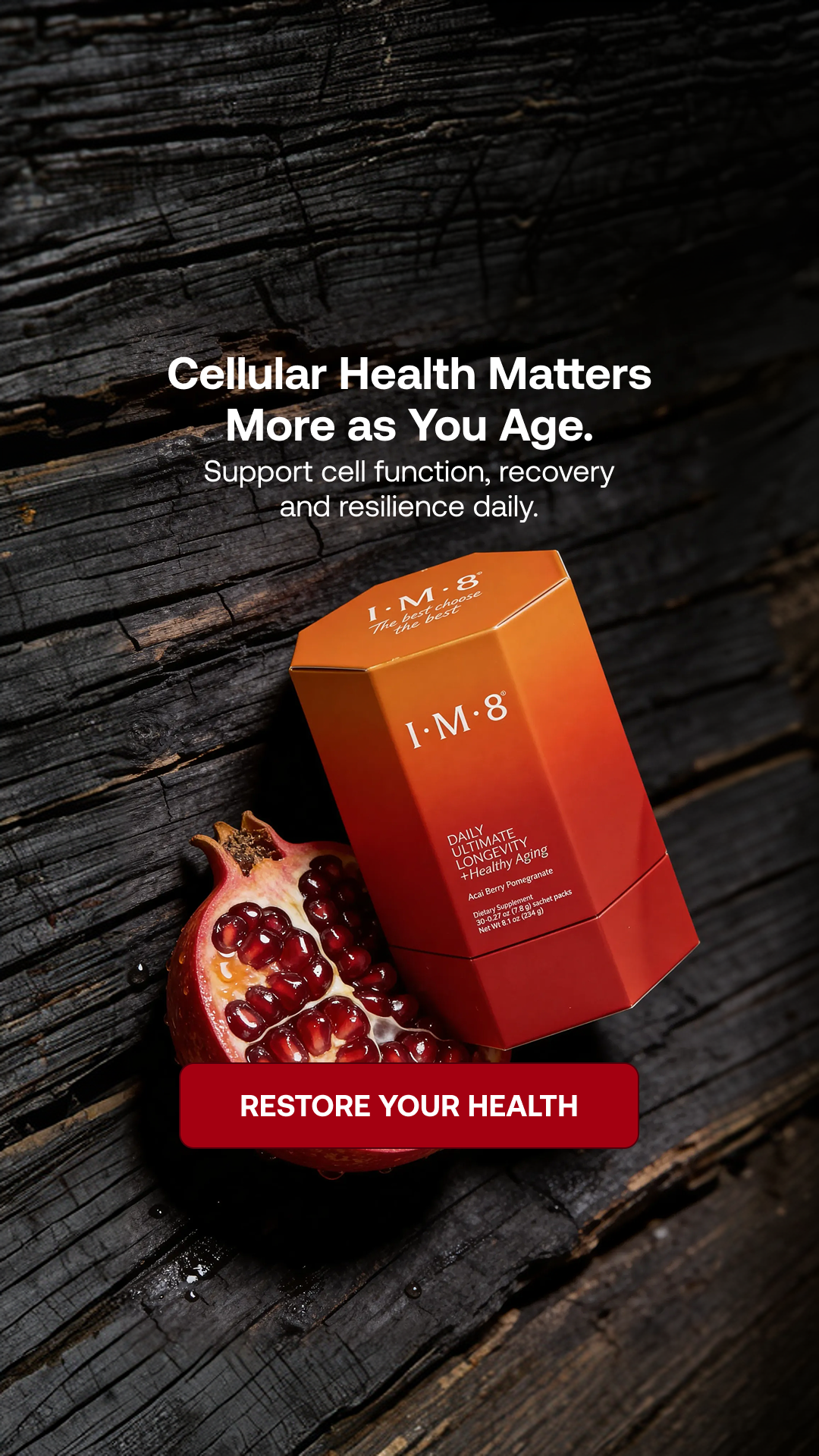 IM8 Global Facebook ad: Aging is Natural. Slowing Down Doesn't Have To Be.