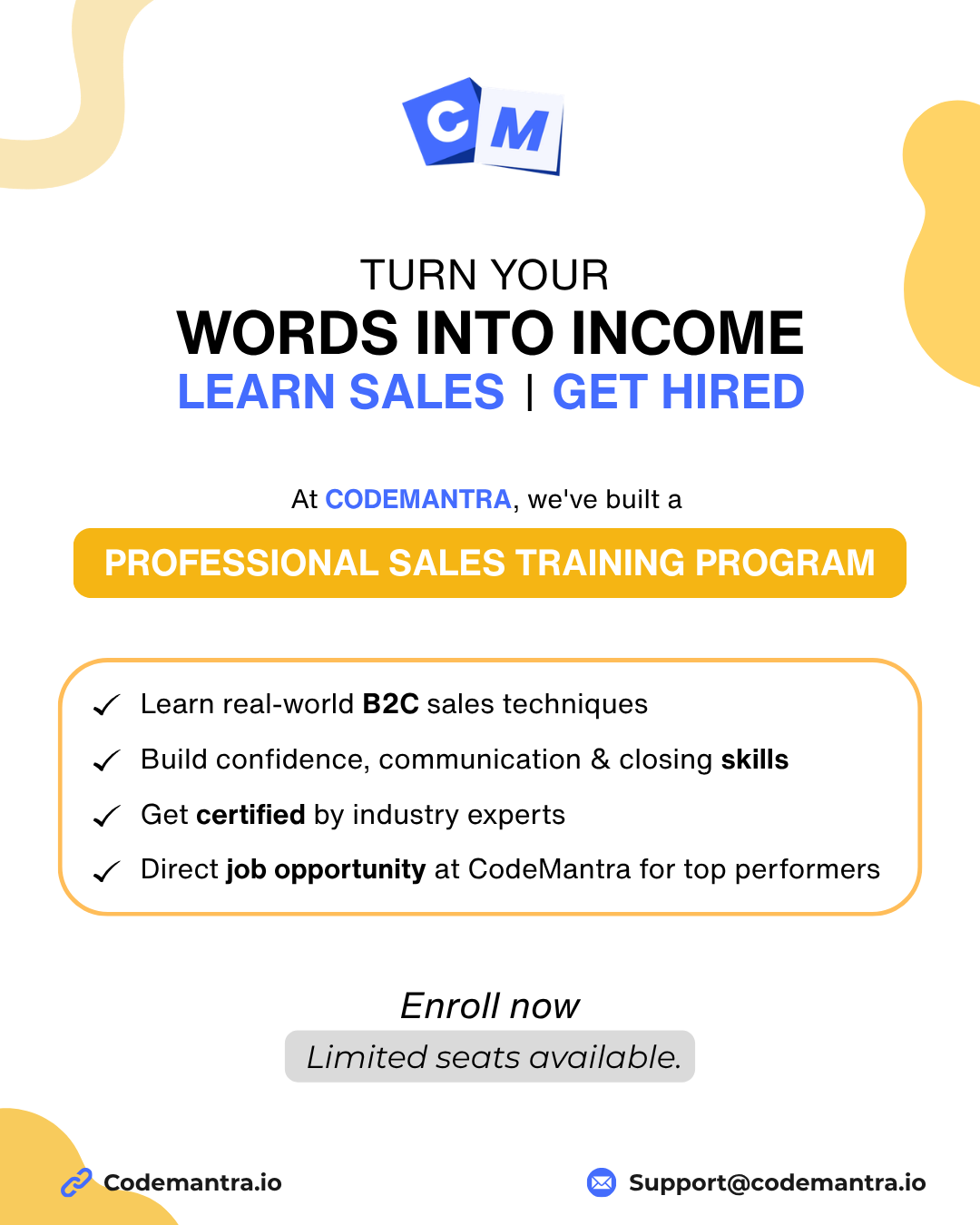 Code Mantra Facebook ad: Limites Seats Available