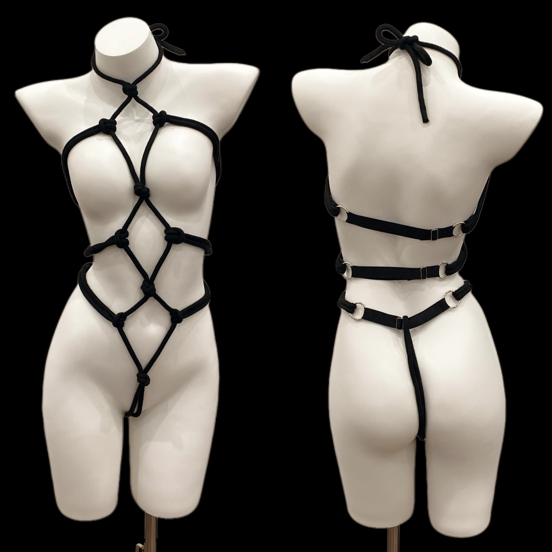 Blushcupid Facebook ad: Sexy bondage open crotch rope suit