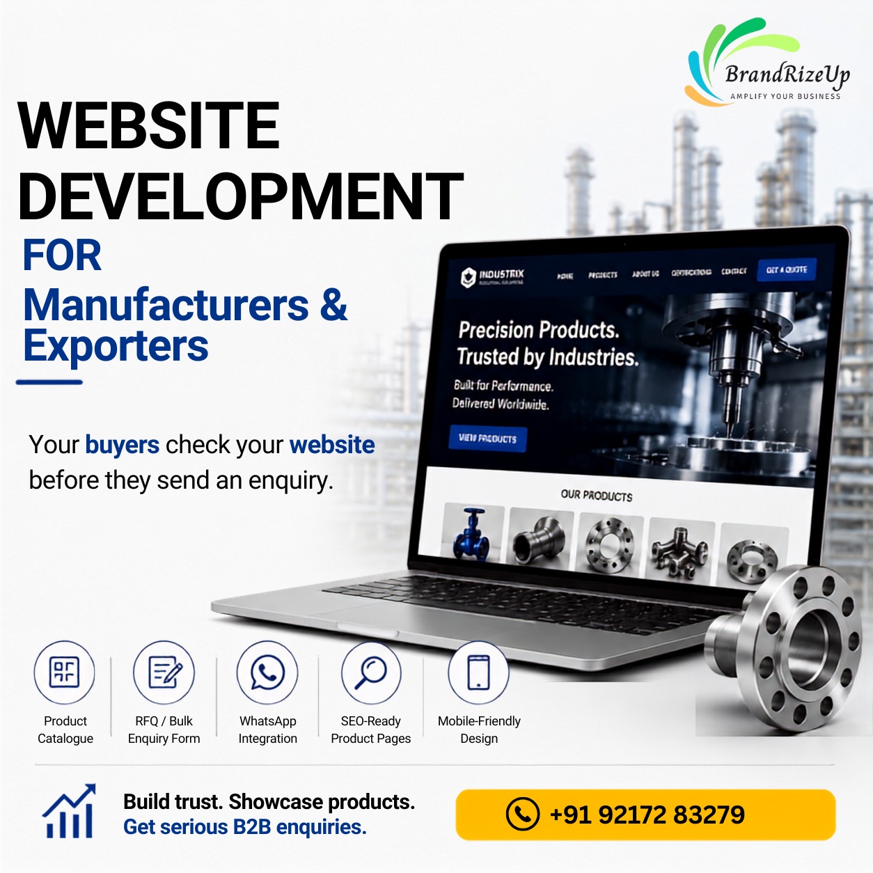 Brandrizeup.global Facebook ad: Website for Manufacturers & Exporters