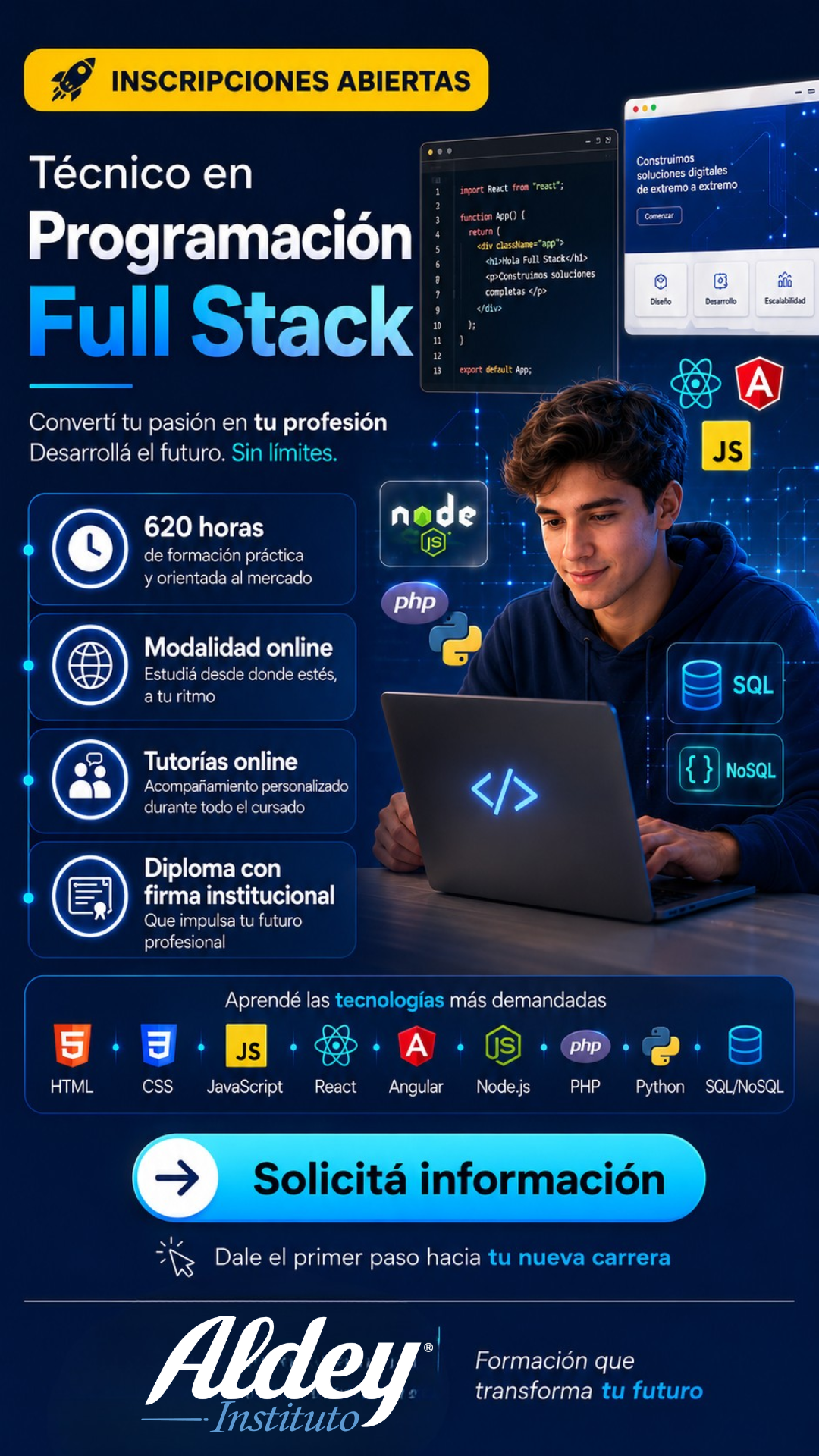 Instituto Aldey Uruguay Facebook ad: Técnico en Programación Full Stack