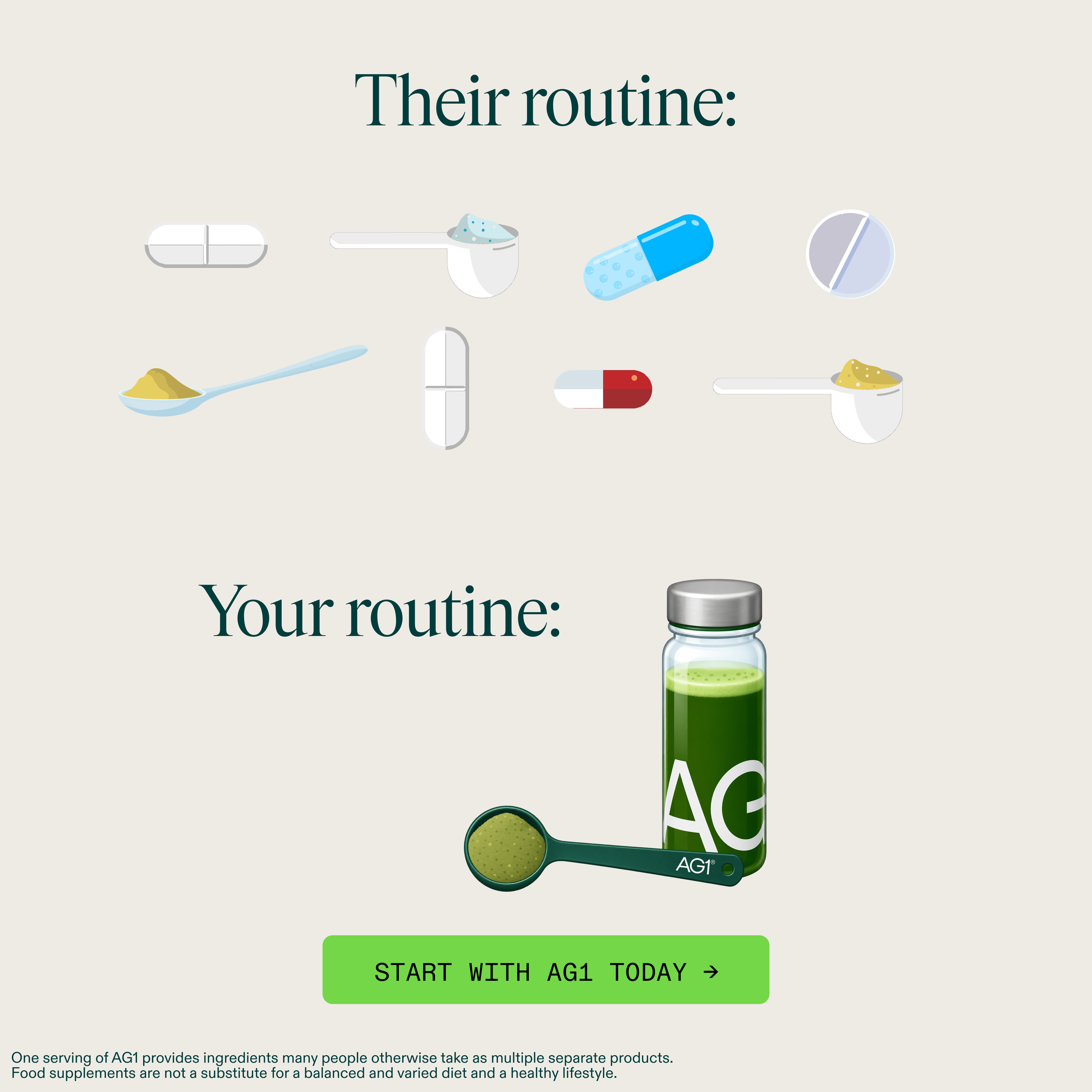 AG1 by Athletic Greens Facebook ad: Stop managing your baseline. Start raising it.