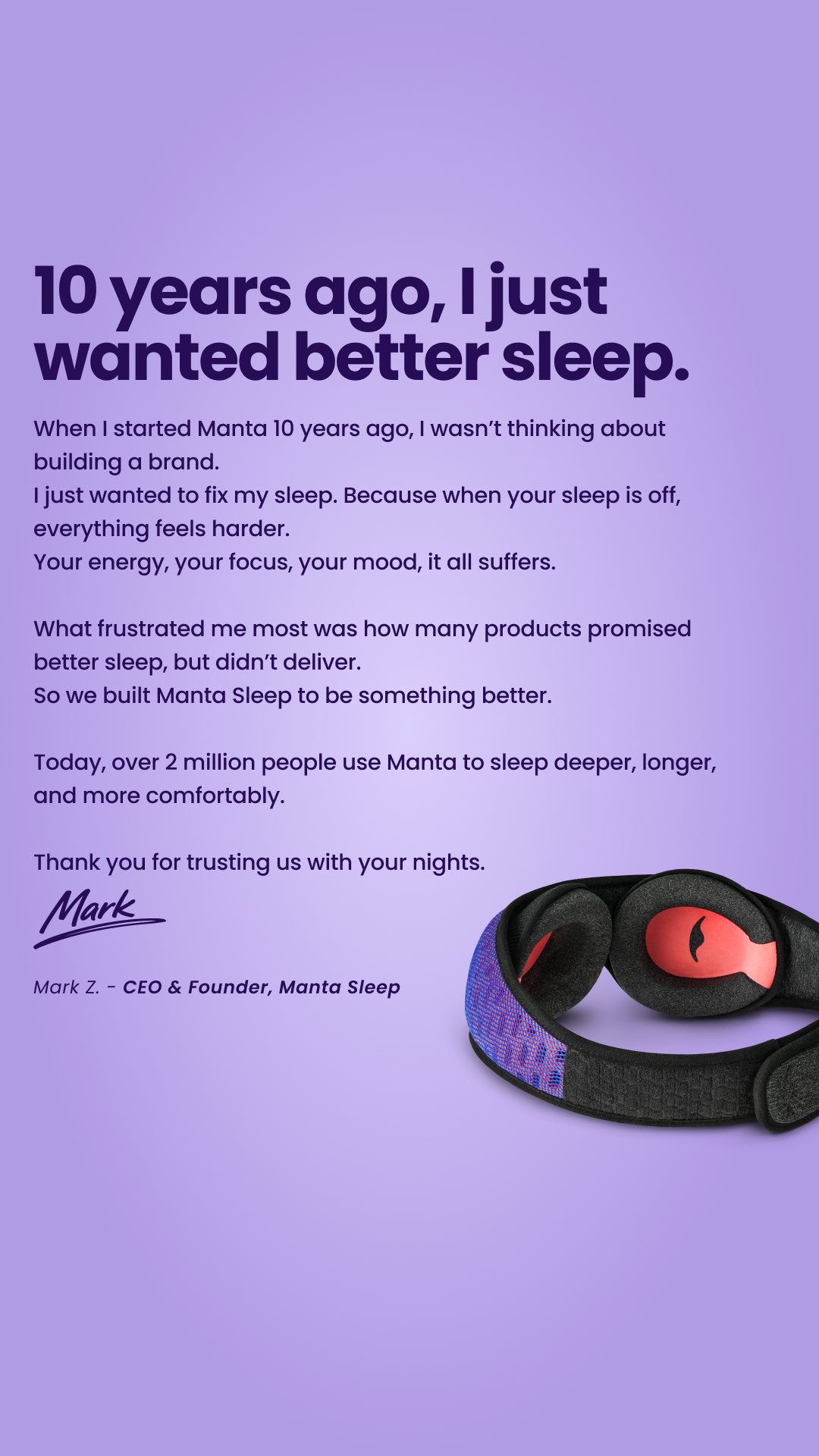 Manta Sleep Facebook ad