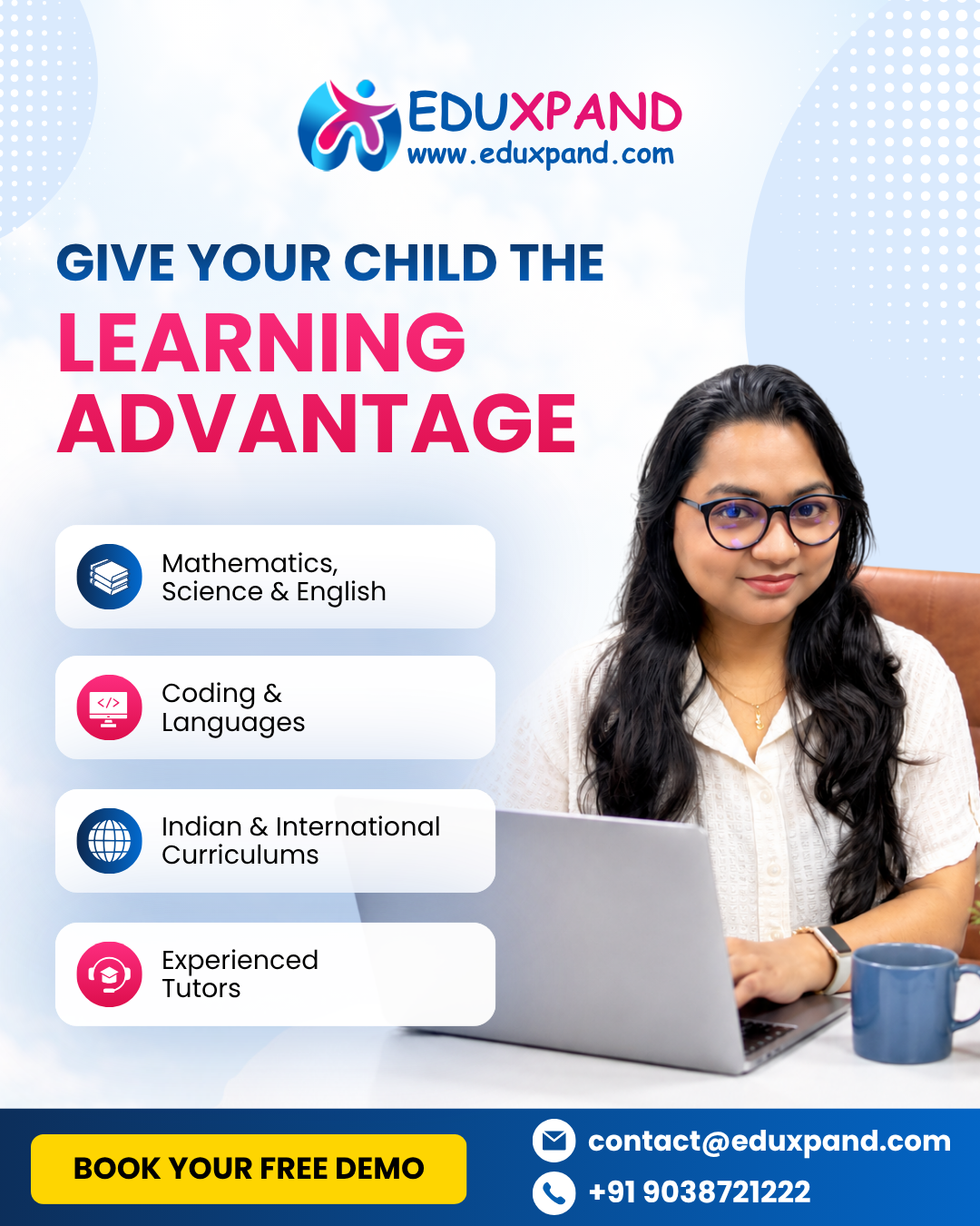 Eduxpand Facebook ad: 1:1 Online Tutoring | Free Demo Class