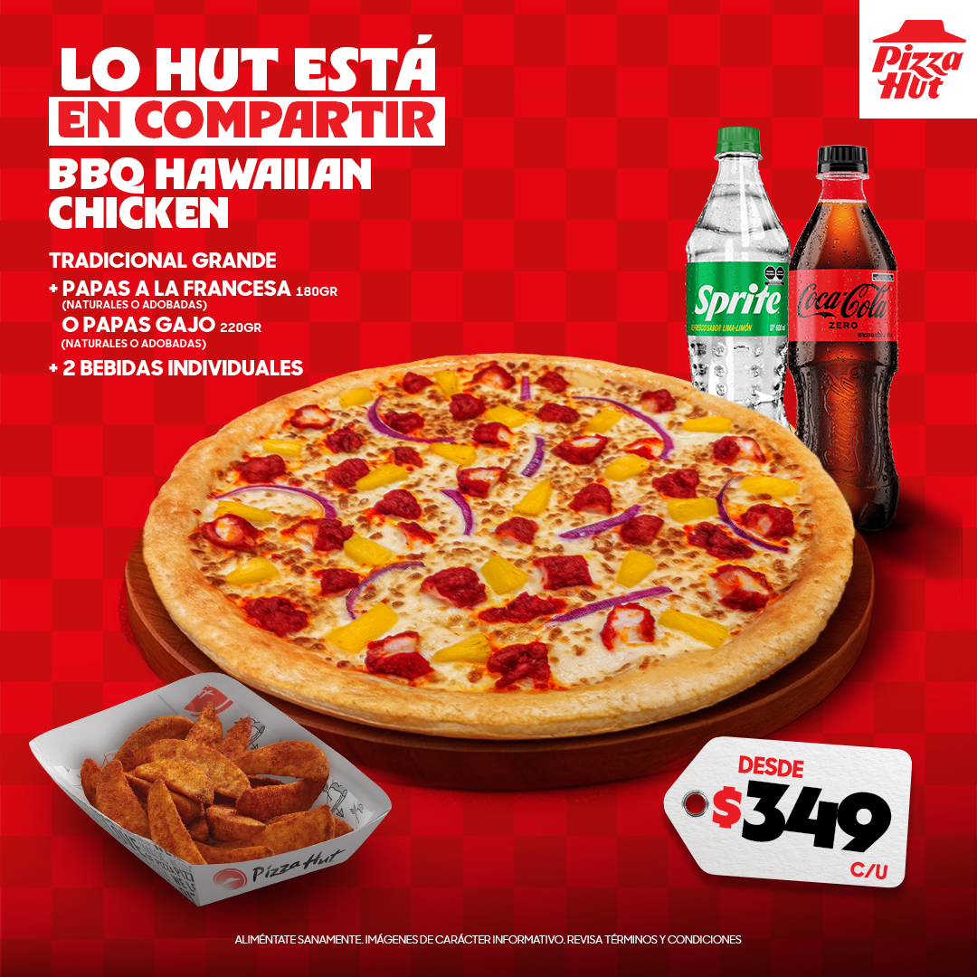 Pizza Hut México Facebook ad: BBQ Hawaiian Chicken desde $349