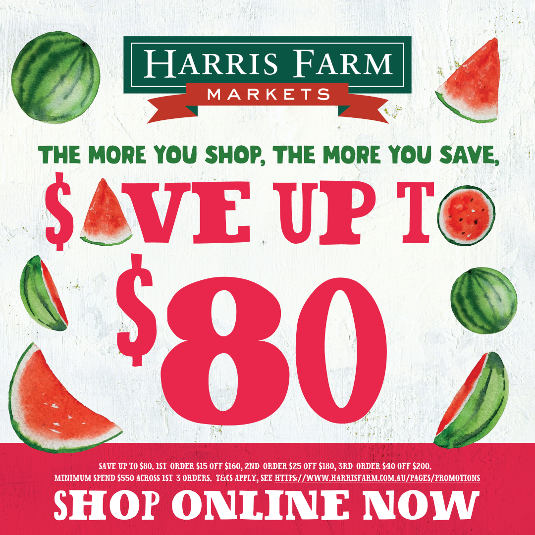 Harris Farm Markets Facebook ad: Save Up to $80 on Your Next 3 Orders!